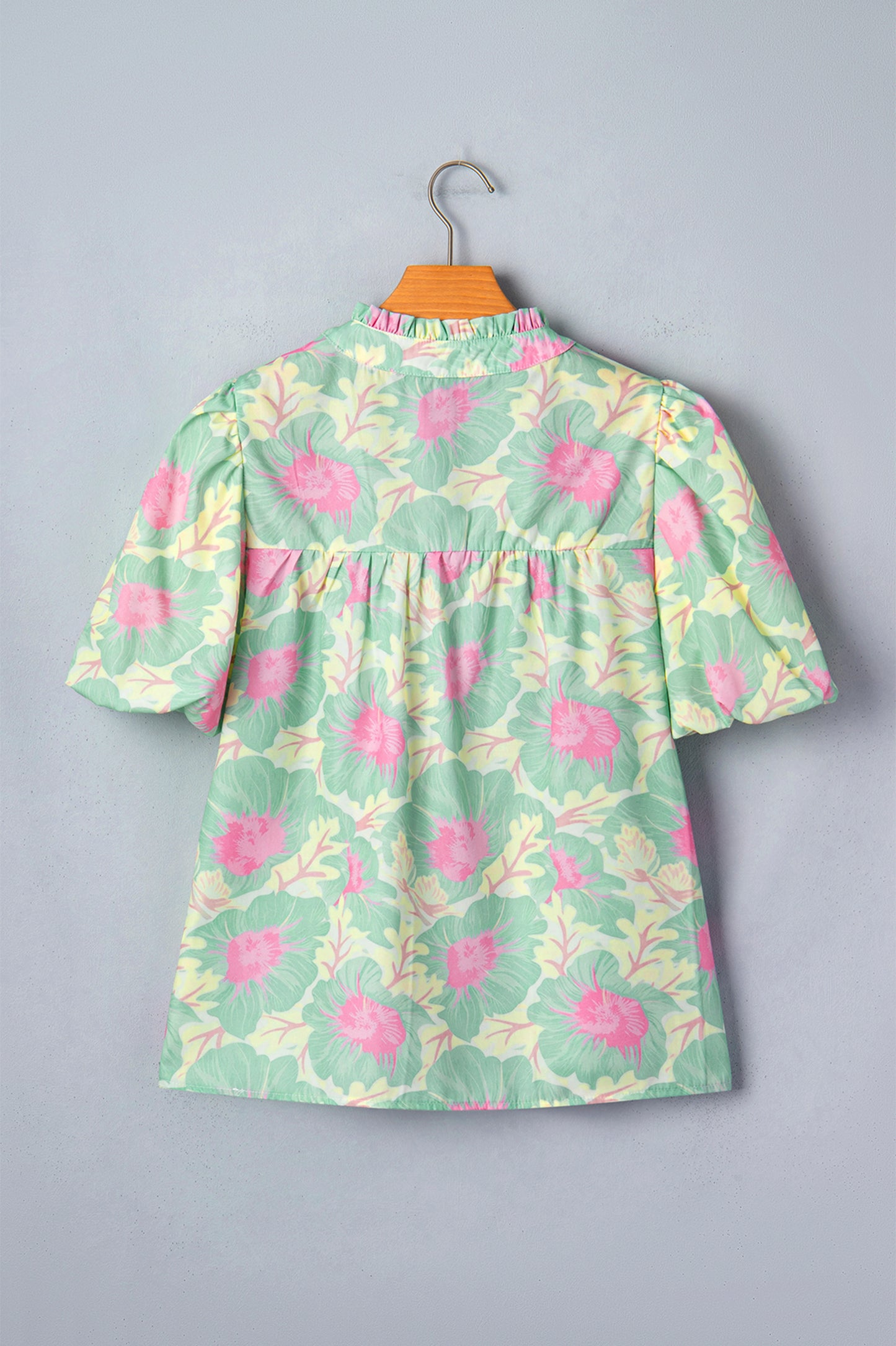 Yellow Short Bubble Sleeve Summer Floral Blouse-Tops/Blouses & Shirts-[Adult]-[Female]-2022 Online Blue Zone Planet