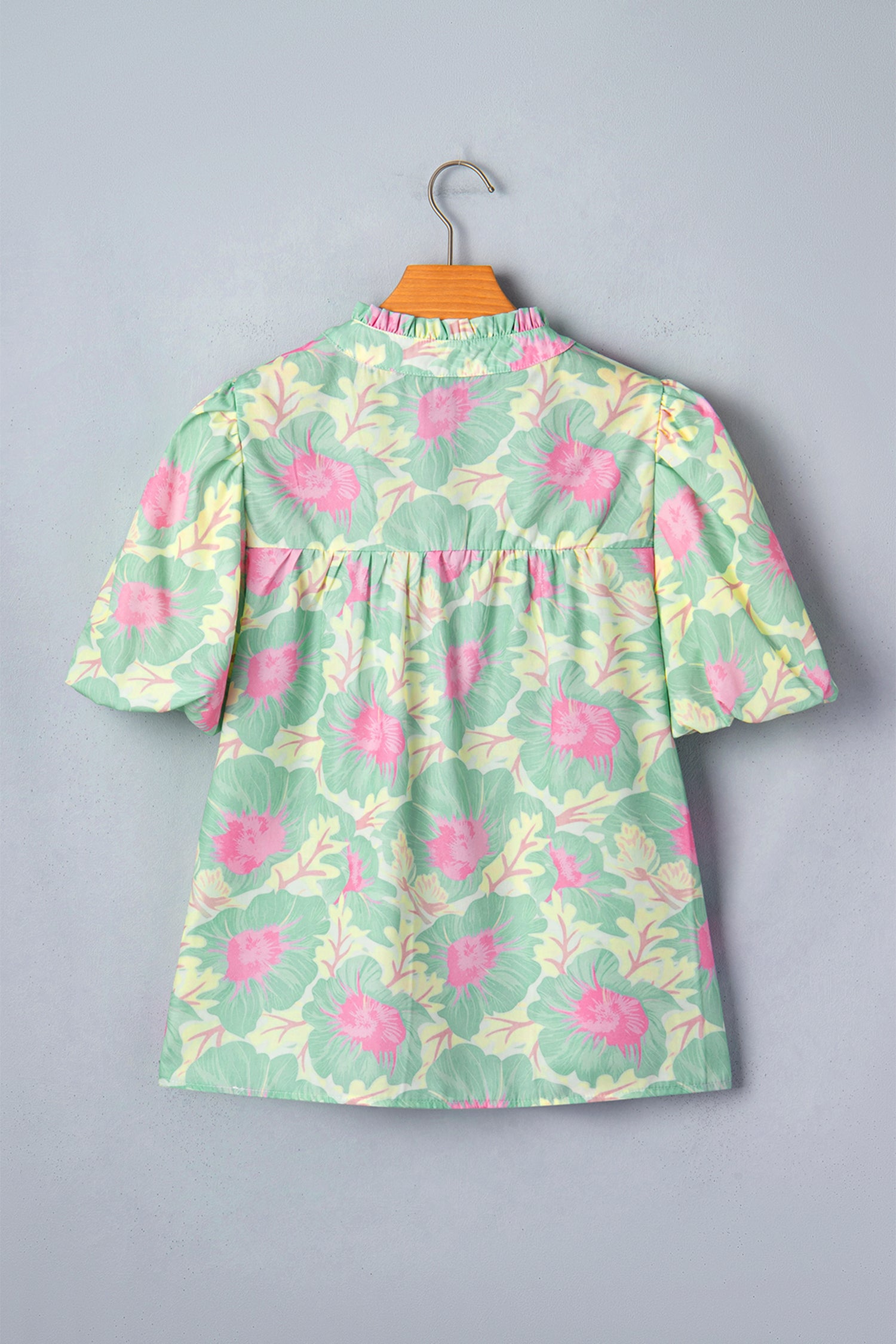 Yellow Short Bubble Sleeve Summer Floral Blouse-Tops/Blouses & Shirts-[Adult]-[Female]-2022 Online Blue Zone Planet