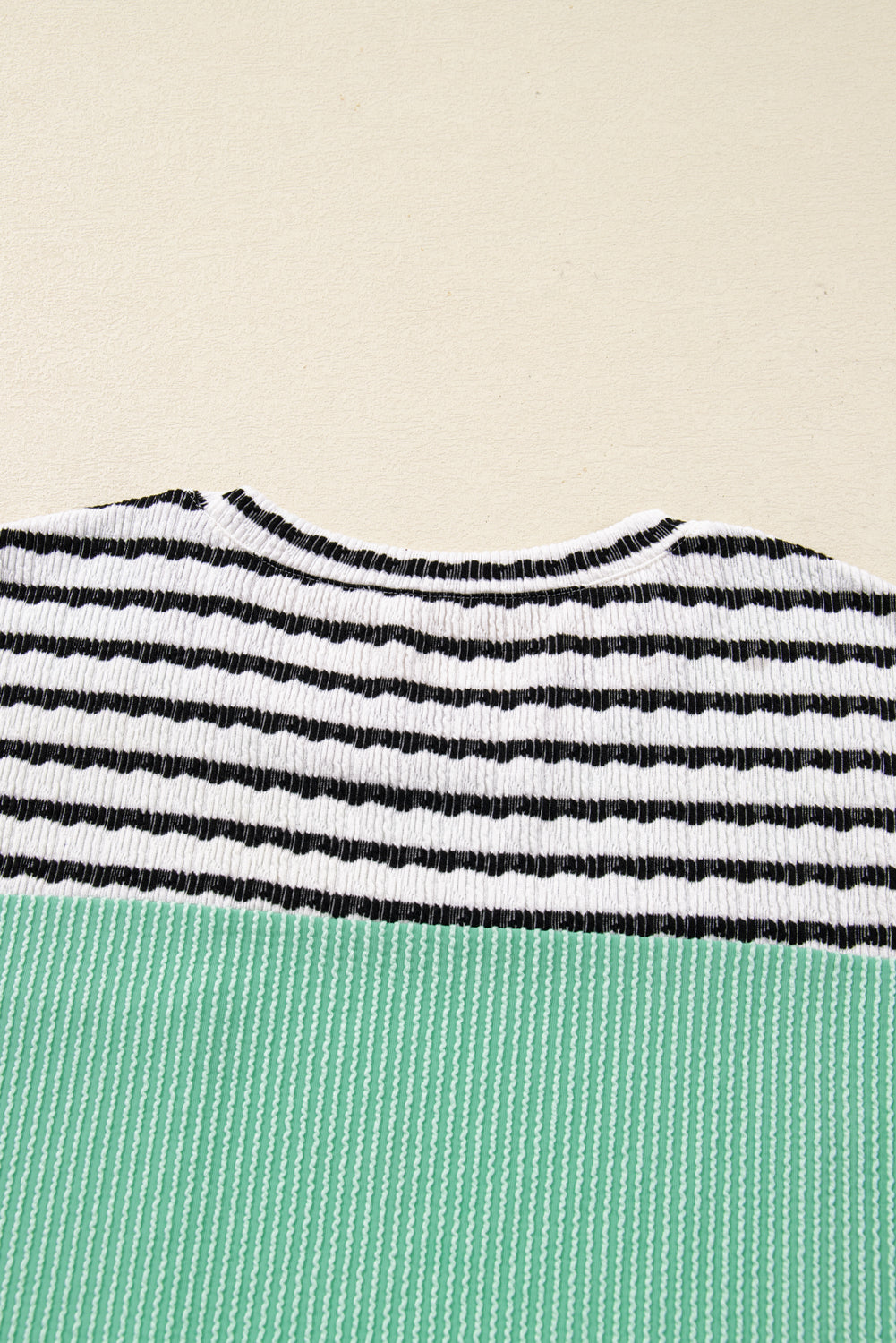 Sea Green Twisted Ribbed Contrast Round Neck Striped Patchwork Long Sleeve Top-Tops/Long Sleeve Tops-[Adult]-[Female]-2022 Online Blue Zone Planet