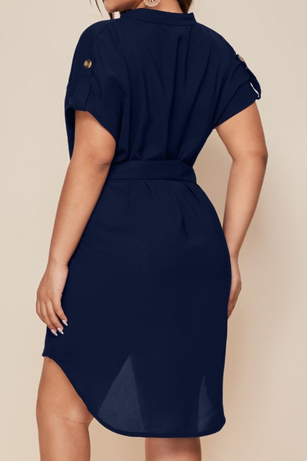 Plus Size Notched Tie Waist Mini Dress BLUE ZONE PLANET