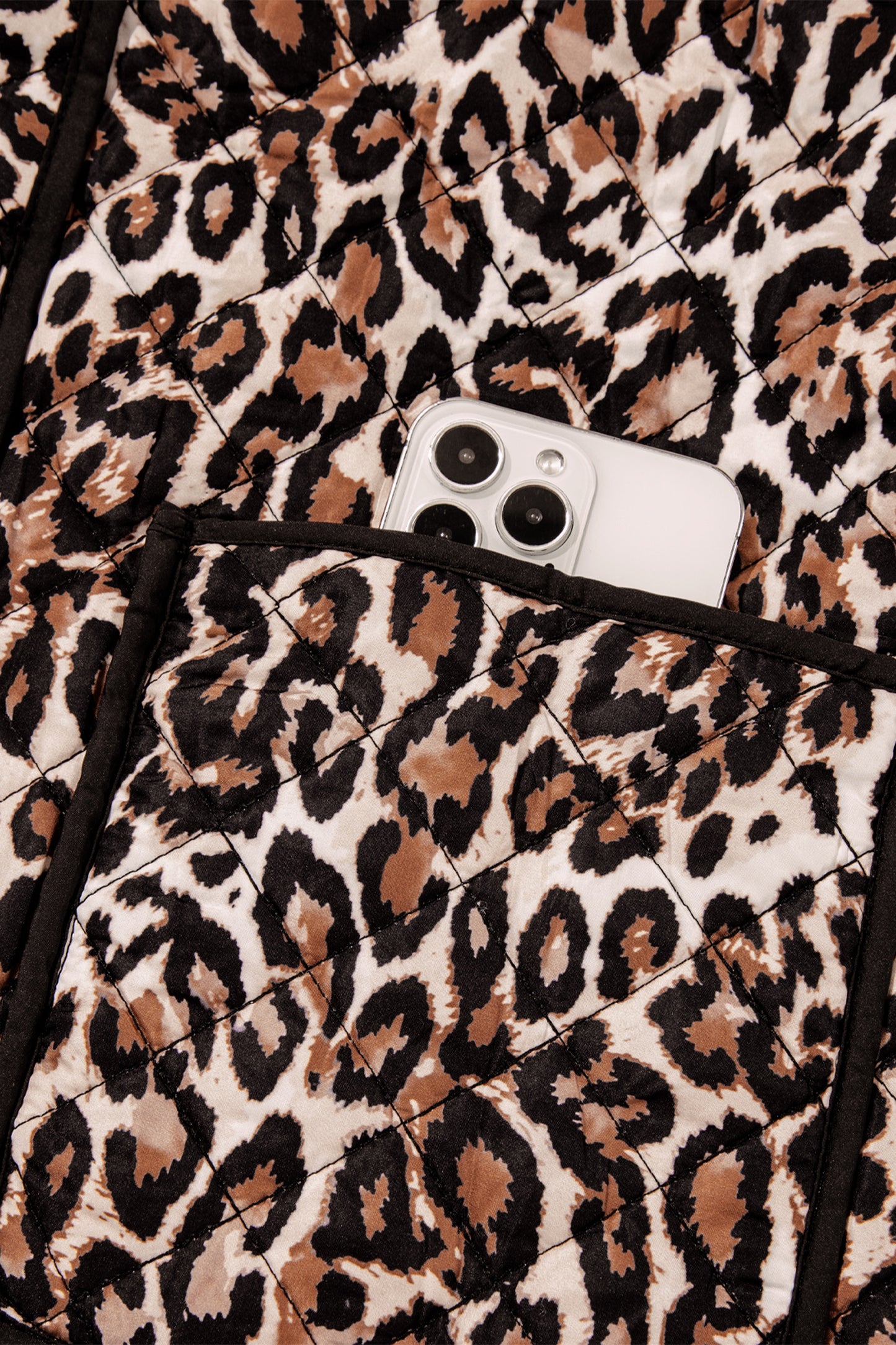 Brown Leopard Print Quilted Button Front Patch Pockets Jacket-Outerwear/Jackets-[Adult]-[Female]-2022 Online Blue Zone Planet