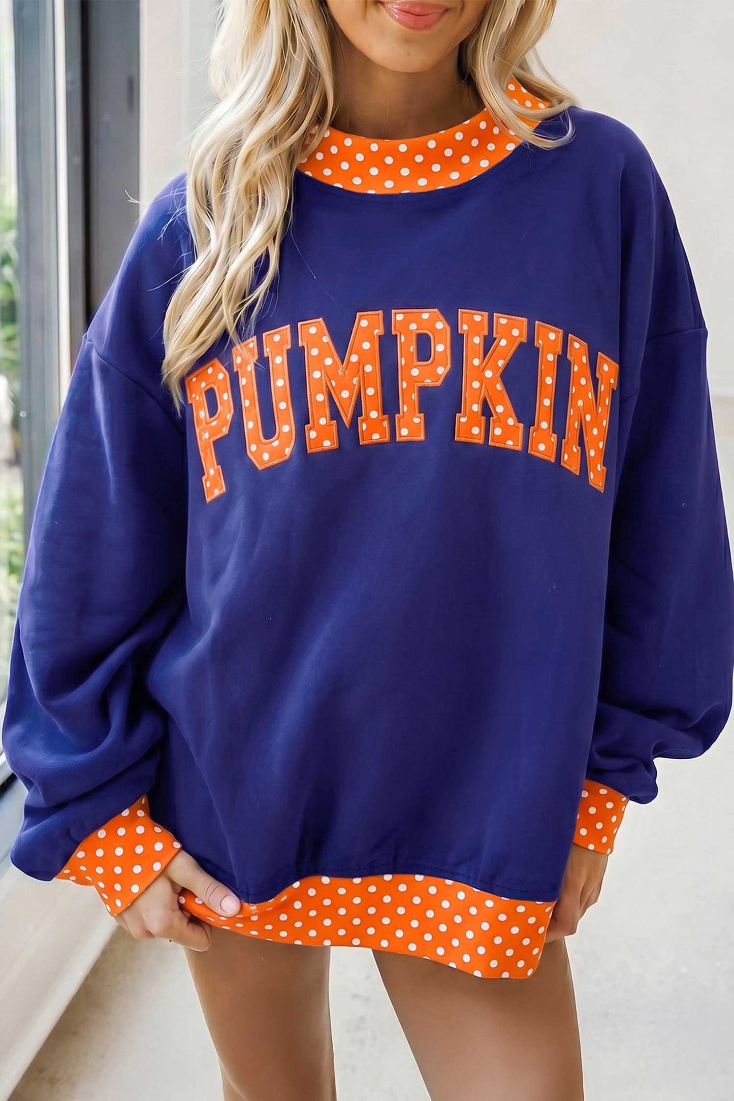 Fiery Red Polka Dot Letter Print Contrast Trim Mock Neck Sweatshirt