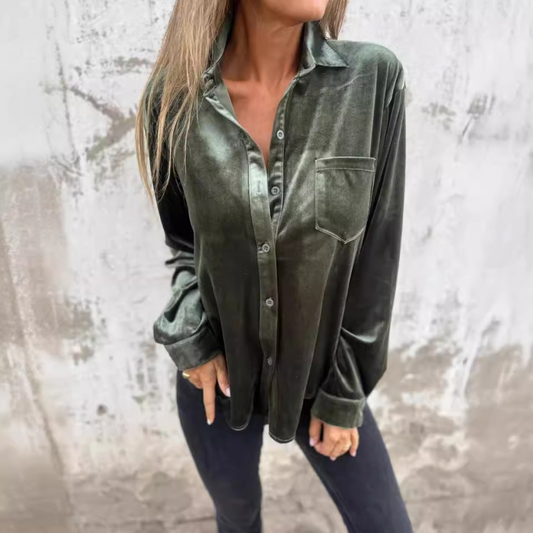 Long Sleeve Single Breasted Hundred Tops Loose Bottom Shirt-[Adult]-[Female]-Olive green-S-2022 Online Blue Zone Planet