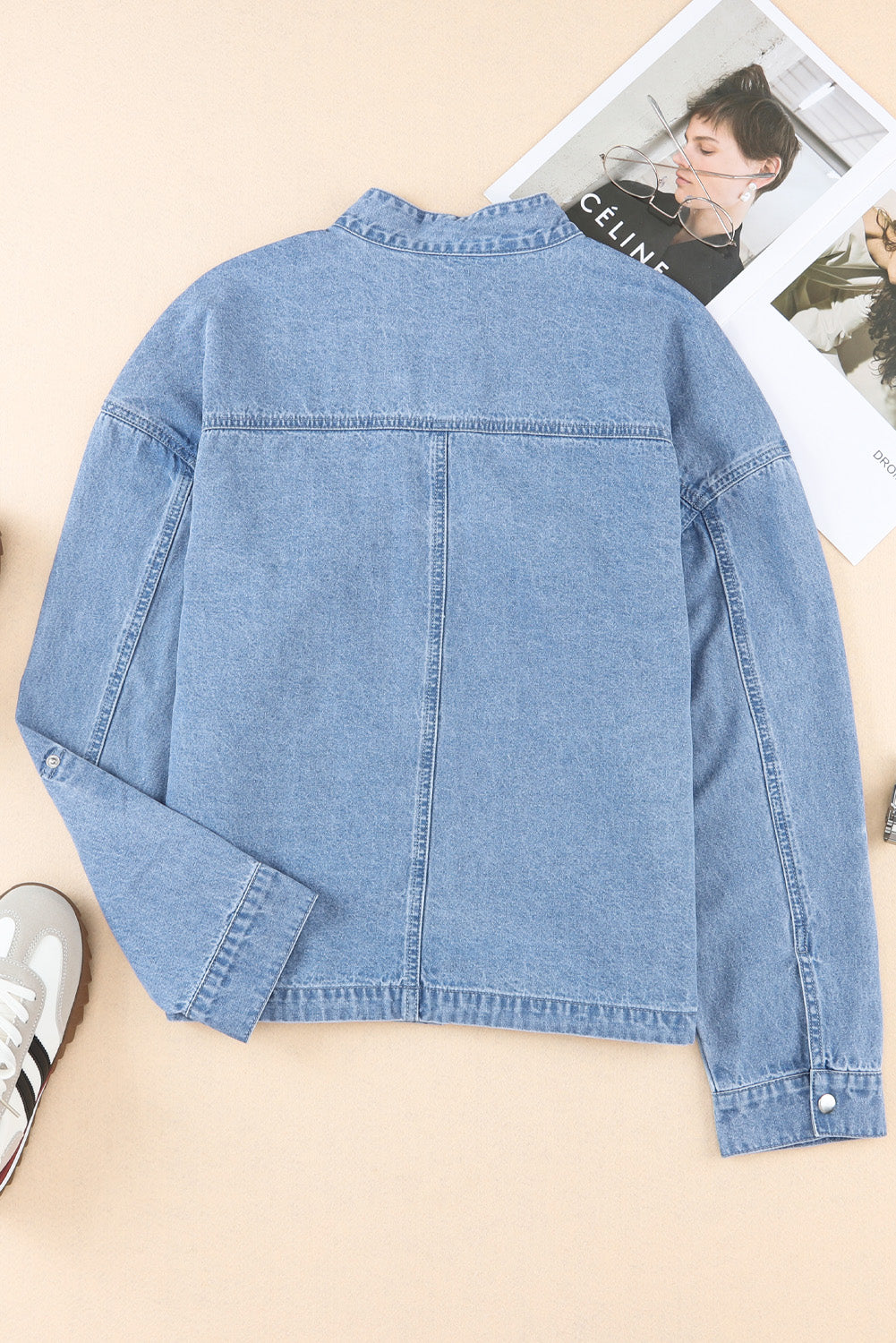 Blue Zone Planet | Drawstring Snap Down Denim Jacket with Chest Pockets-TOPS / DRESSES-[Adult]-[Female]-2022 Online Blue Zone Planet