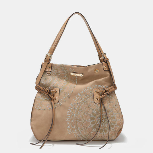 Blue Zone Planet | Nicole Lee USA Side Braided Tassel Inlaid Rhinestone Embroidery Hobo Bag-TOPS / DRESSES-[Adult]-[Female]-Beige-One Size-2022 Online Blue Zone Planet