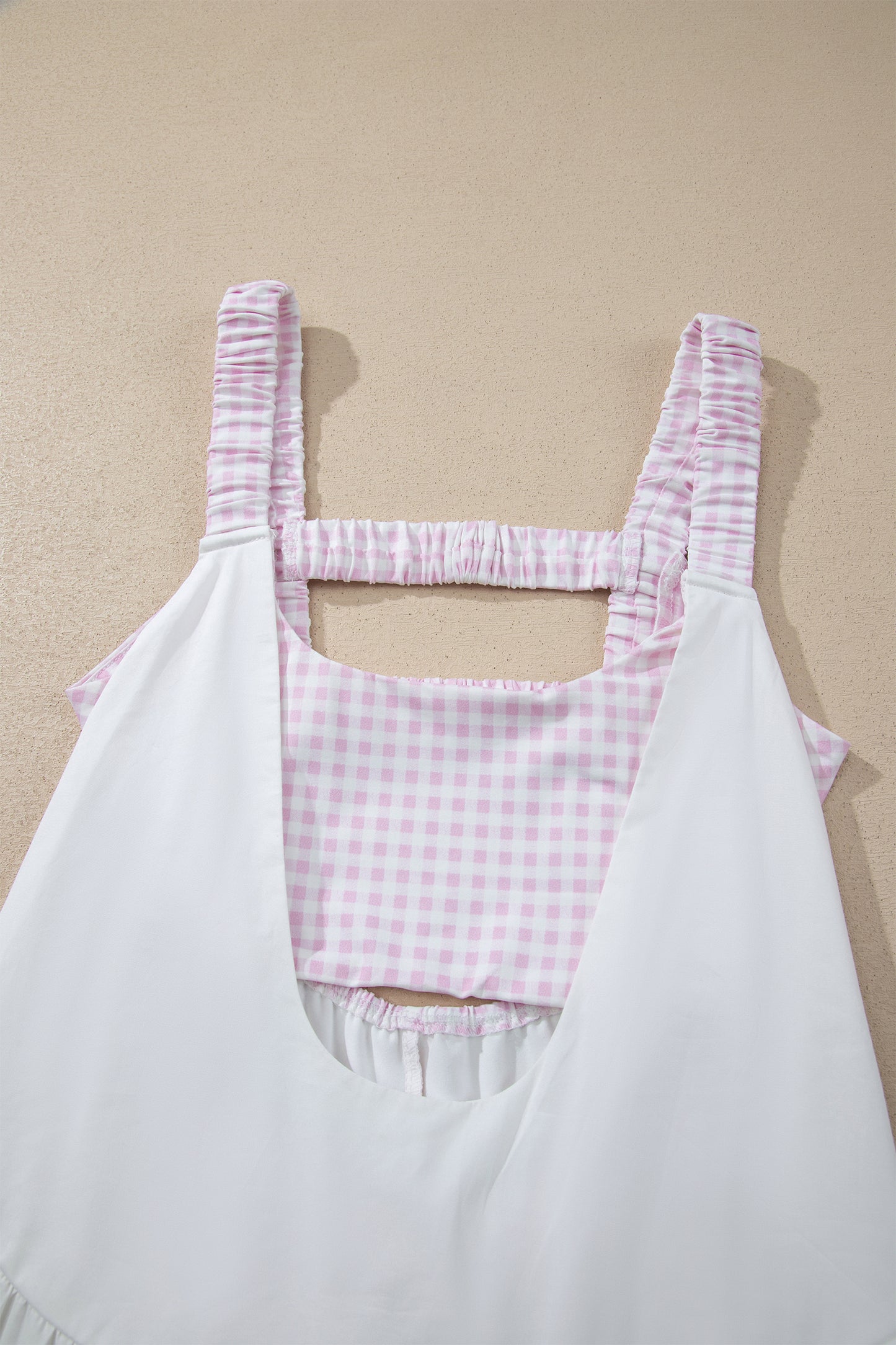 Yellow Cream Faux Two Piece Gingham Contrast Patchwork Loose Mini Dress-TOPS / DRESSES-[Adult]-[Female]-2022 Online Blue Zone Planet