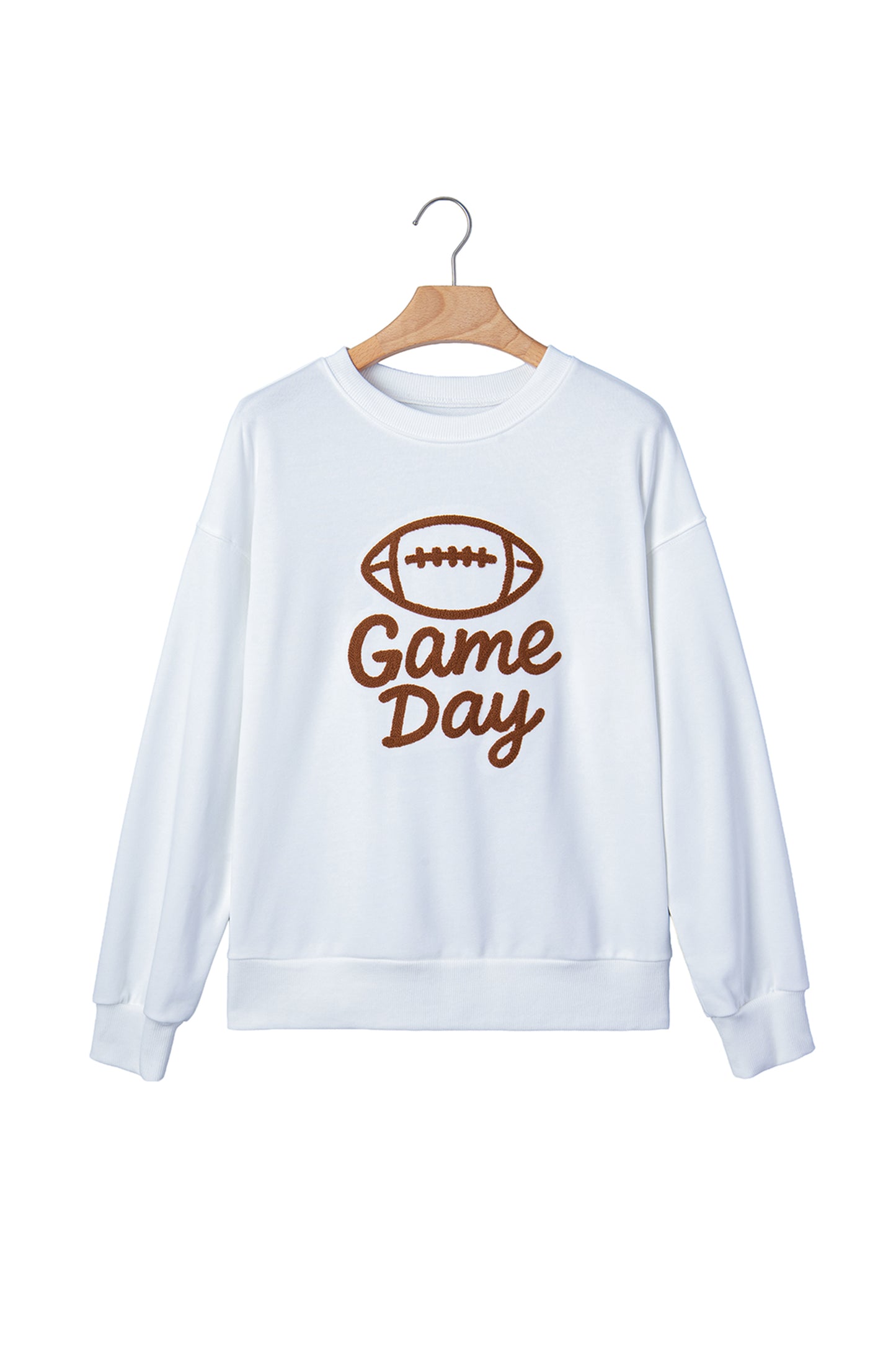 White Embroidered Slogan Game Day Rugby Pattern Crewneck Sweatshirt-Tops/Sweatshirts & Hoodies-[Adult]-[Female]-2022 Online Blue Zone Planet
