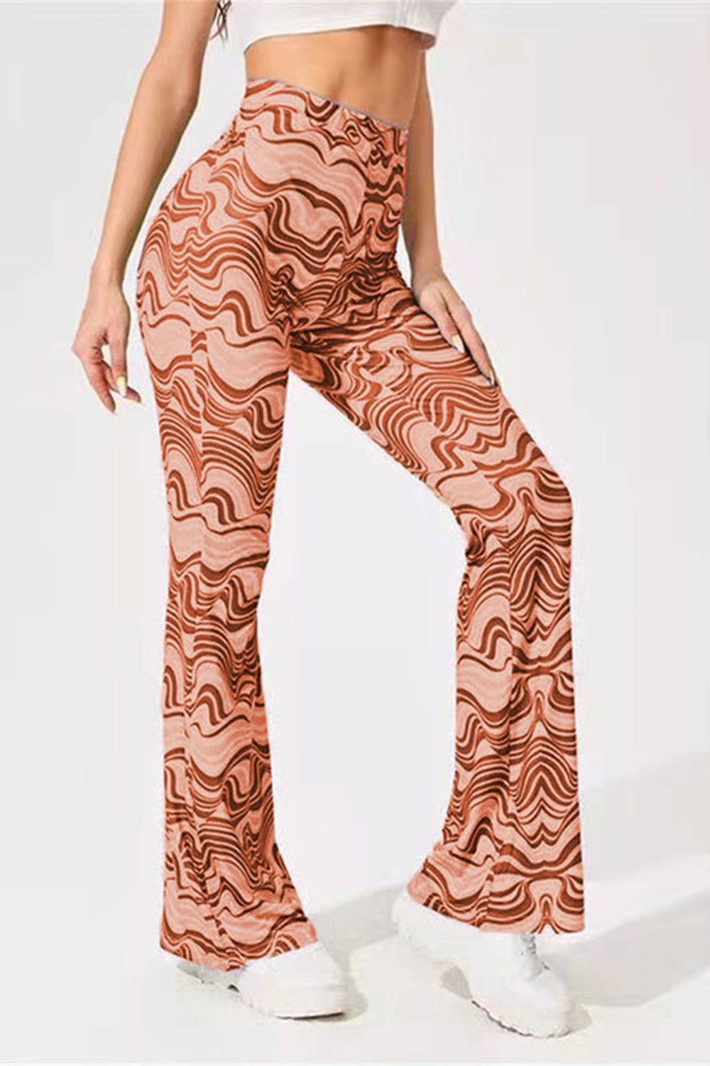 Printed High Waist Flare Pants-[Adult]-[Female]-2022 Online Blue Zone Planet