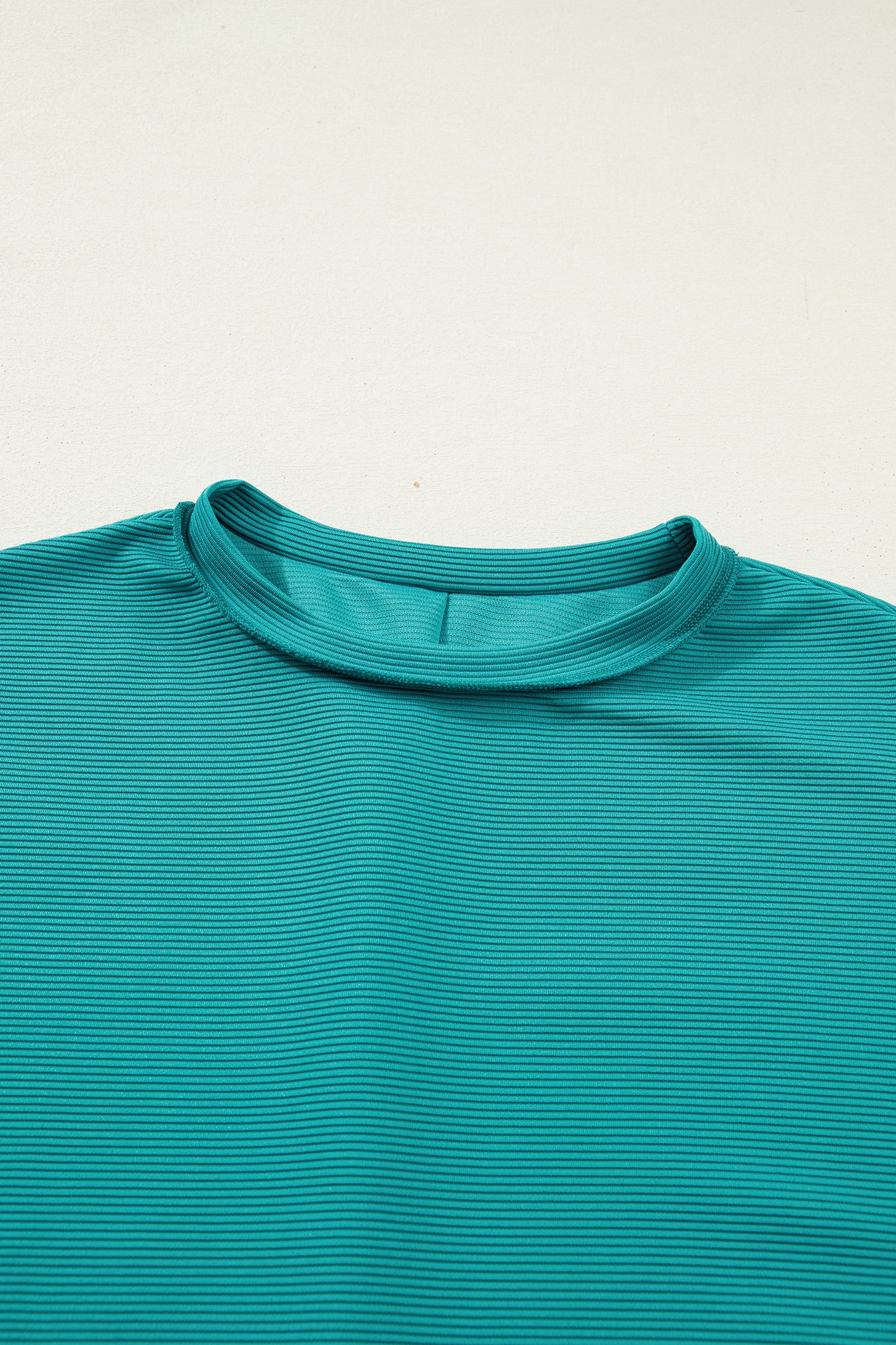 Sea Green Horizontal Ribbed Exposed Seam Detail Drop Shoulder Baggy Pullover-Tops/Long Sleeve Tops-[Adult]-[Female]-2022 Online Blue Zone Planet