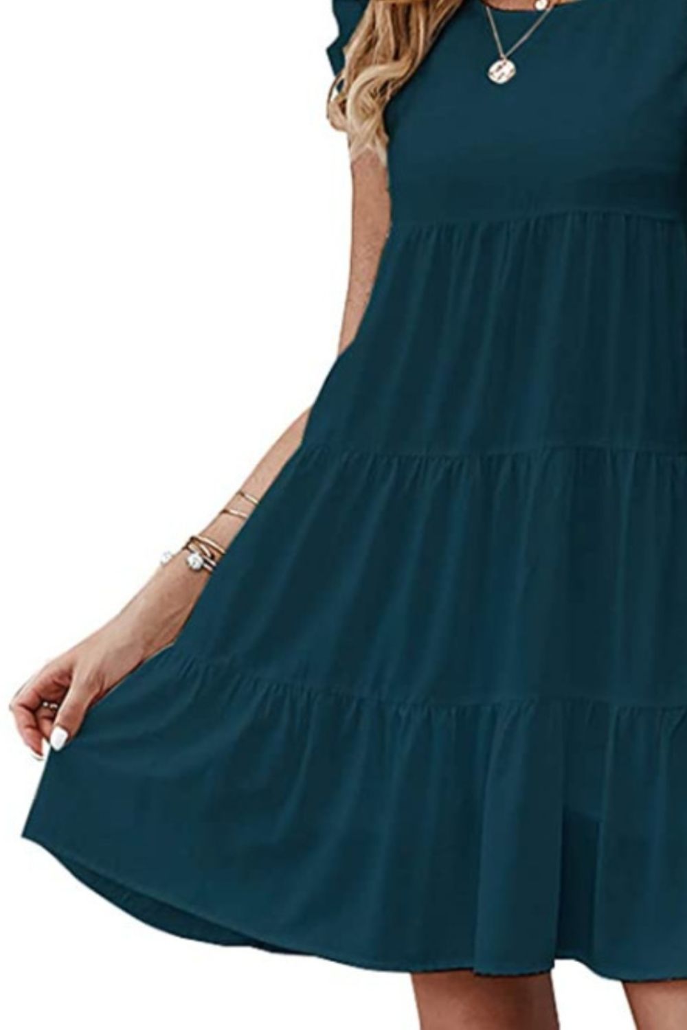 Ruffled Round Neck Cap Sleeve Mini Dress-TOPS / DRESSES-[Adult]-[Female]-2022 Online Blue Zone Planet