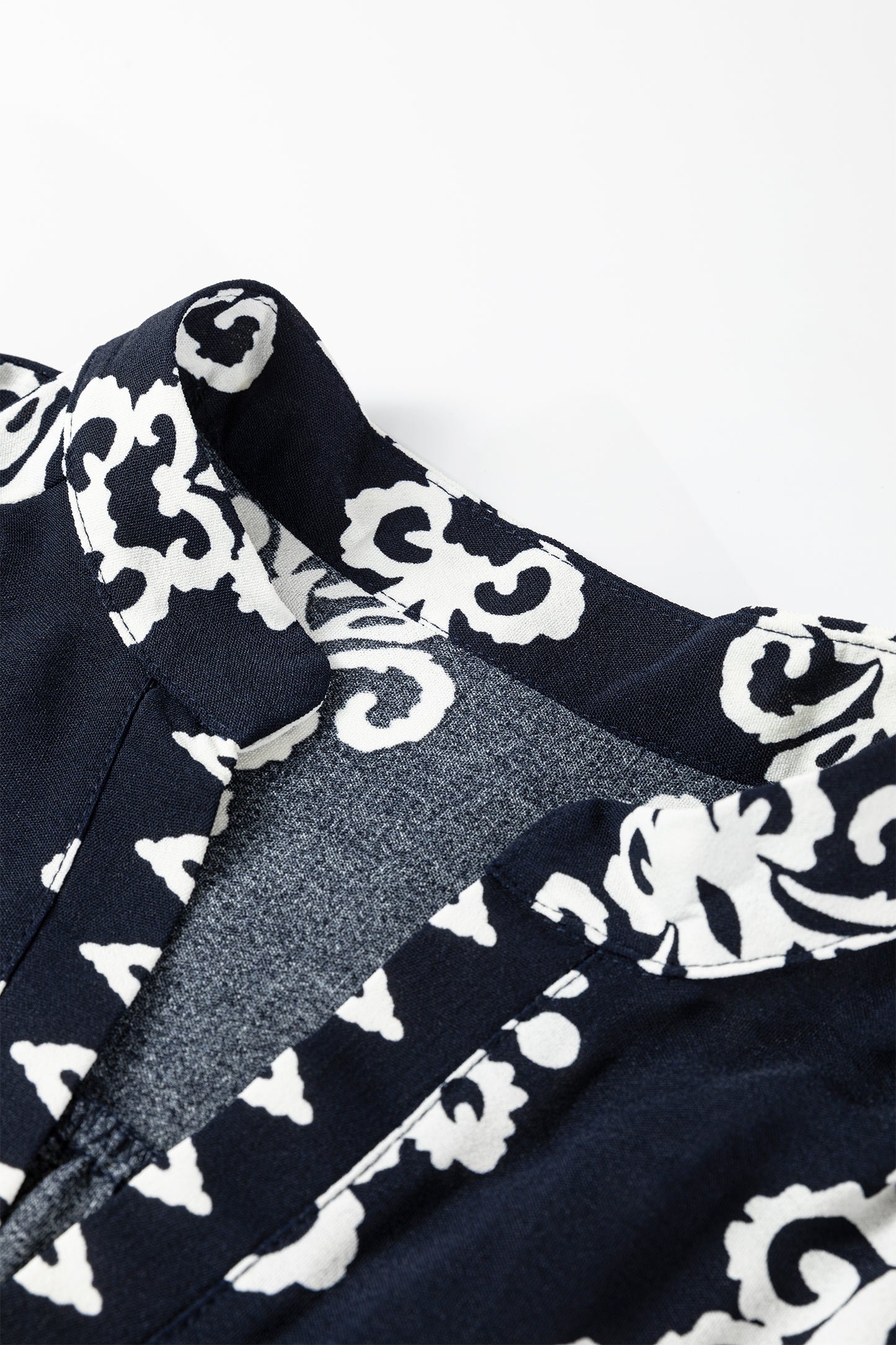 Blue Western Ethnic Print Notched Neck Short Sleeve Midi Dress-TOPS / DRESSES-[Adult]-[Female]-2022 Online Blue Zone Planet