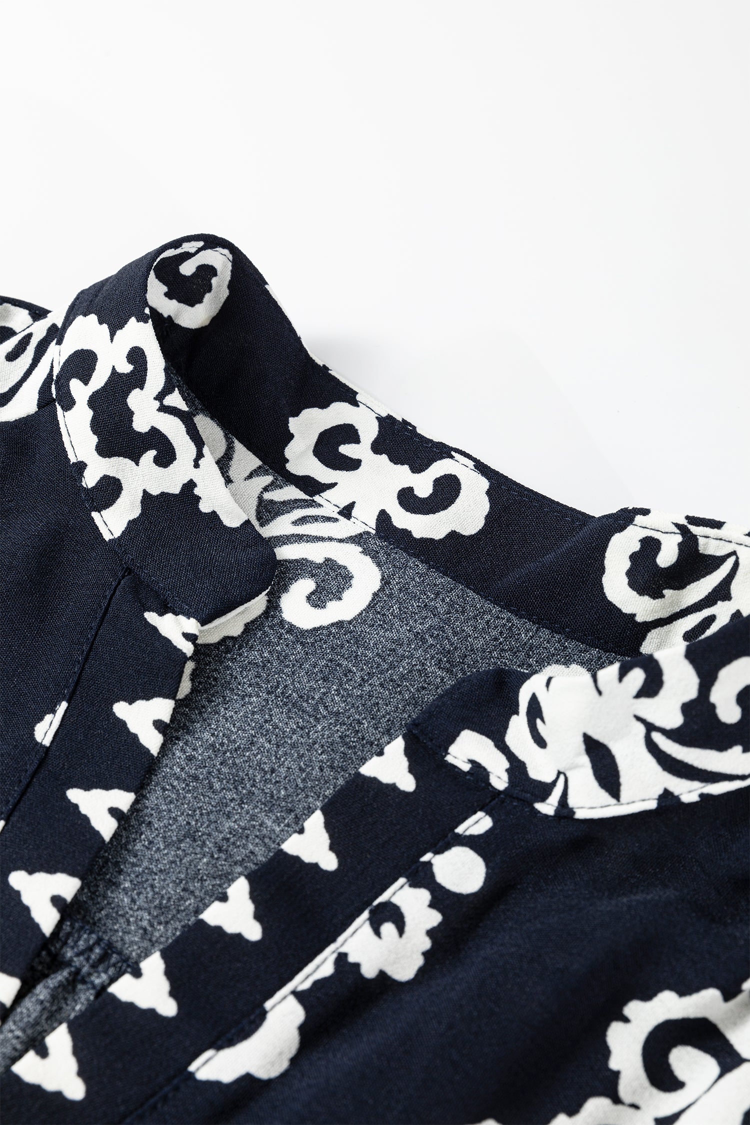 Blue Western Ethnic Print Notched Neck Short Sleeve Midi Dress-TOPS / DRESSES-[Adult]-[Female]-2022 Online Blue Zone Planet