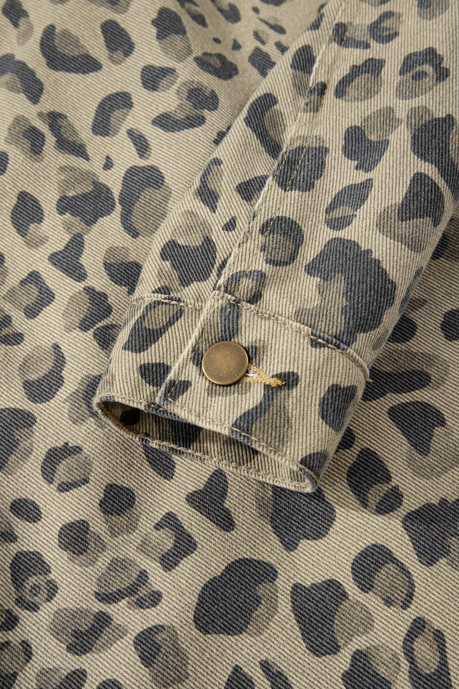 Khaki Retro Leopard Print Seam Detail Button Down Denim Jacket-Outerwear/Denim jackets-[Adult]-[Female]-2022 Online Blue Zone Planet