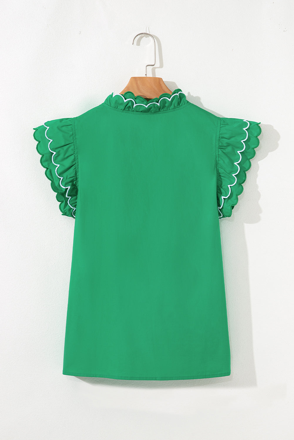 Bright Green Contrast Scallop Trim Layered Short Sleeve V Neck Blouse-Tops/Blouses & Shirts-[Adult]-[Female]-2022 Online Blue Zone Planet