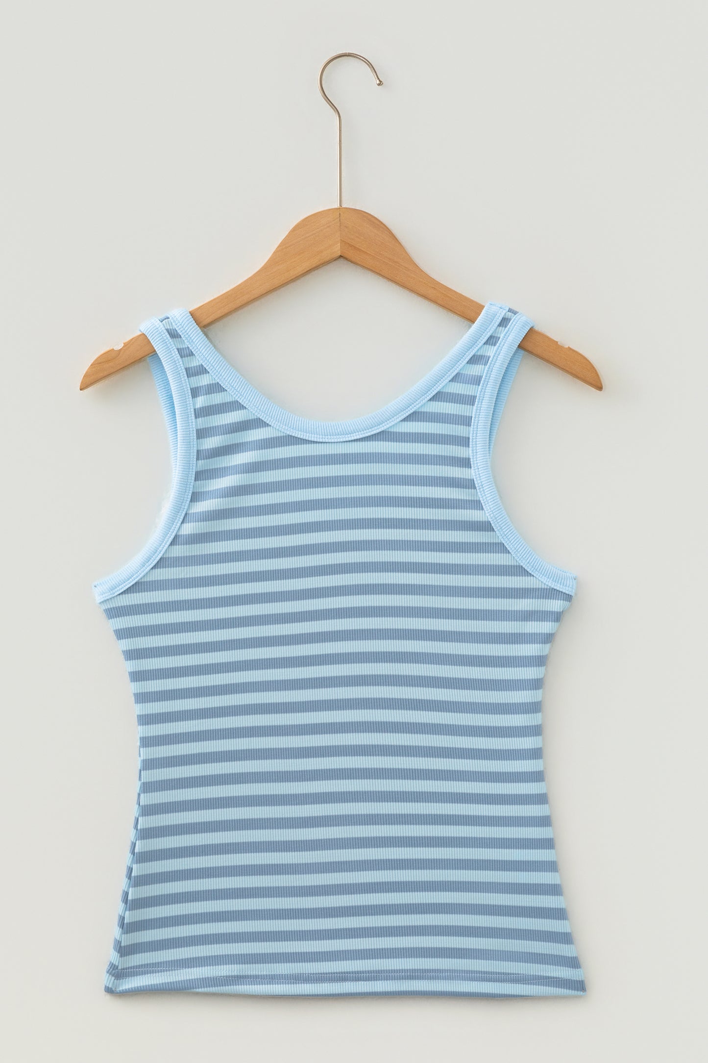 Sky Blue Stripe Ribbed Knit Slim Tank Top-Tops/Tank Tops-[Adult]-[Female]-2022 Online Blue Zone Planet