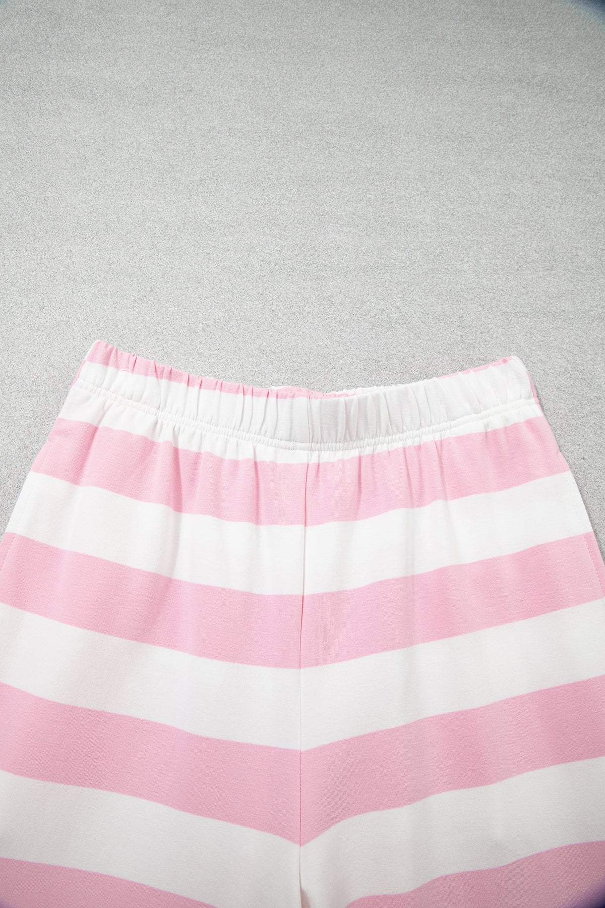 Pink Stripe Color Block Patchwork Zip Long Sleeve Top Elastic Waist Pants Set-Two Piece Sets/Pant Sets-[Adult]-[Female]-2022 Online Blue Zone Planet