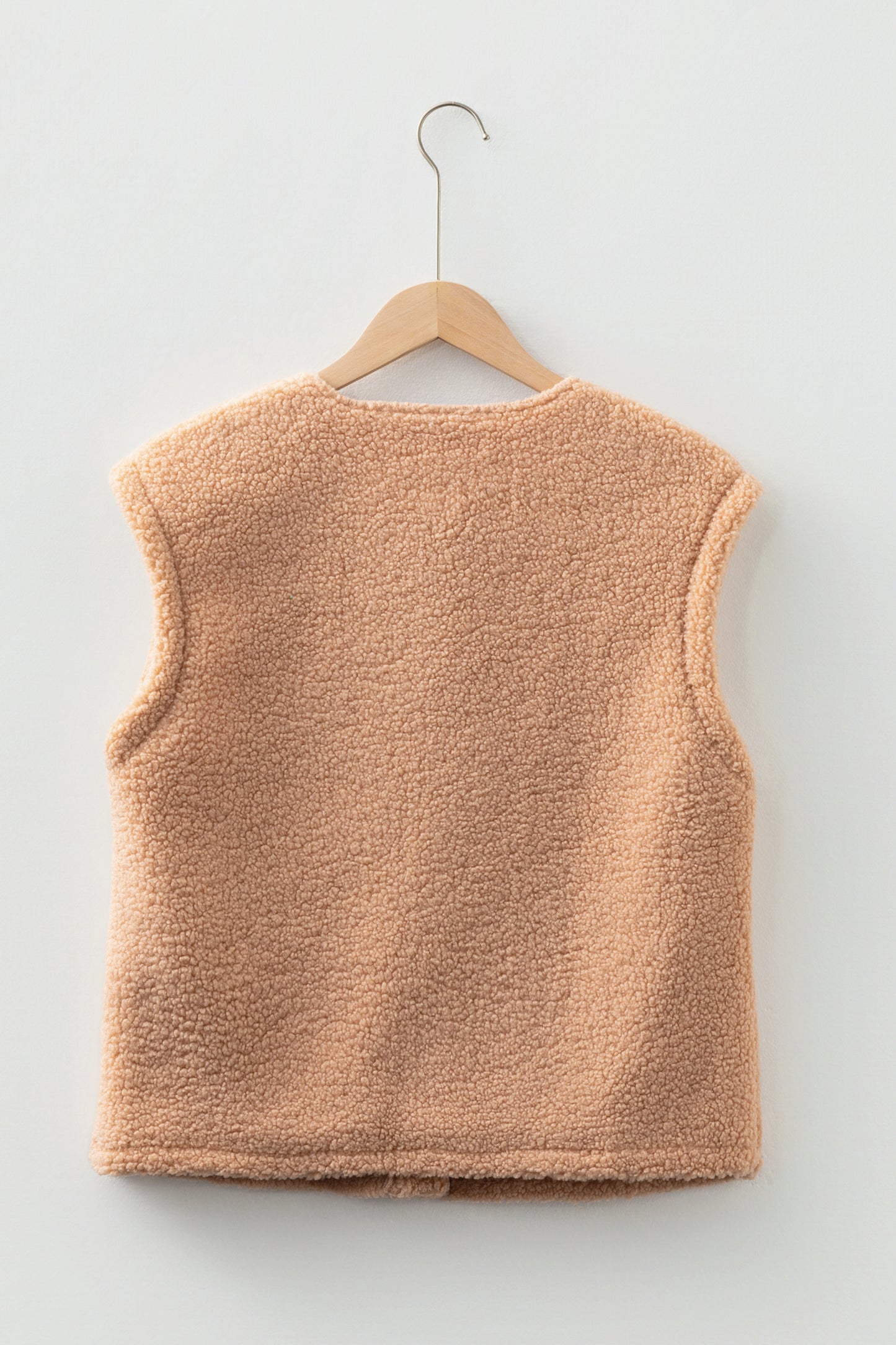 Light French Beige Big Button Accent Fuzzy Pocket Vest-TOPS / DRESSES-[Adult]-[Female]-2022 Online Blue Zone Planet