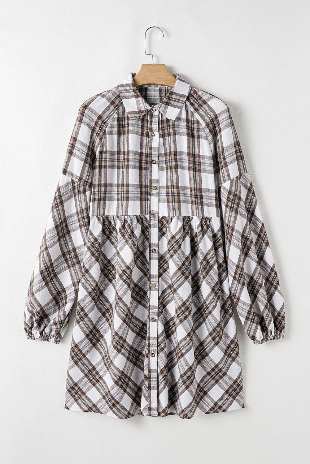 Plaid Long Sleeve Mini Shirt Dress-TOPS / DRESSES-[Adult]-[Female]-2022 Online Blue Zone Planet