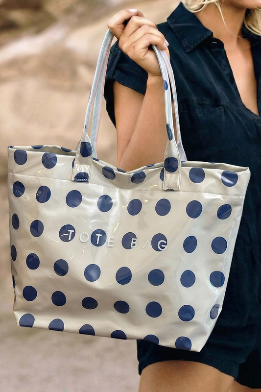 Dark Blue Polka Dot Durable Waterproof PVC Tote Bag-Shoes & Bags/Handbags-[Adult]-[Female]-Dark Blue-ONE SIZE-2022 Online Blue Zone Planet