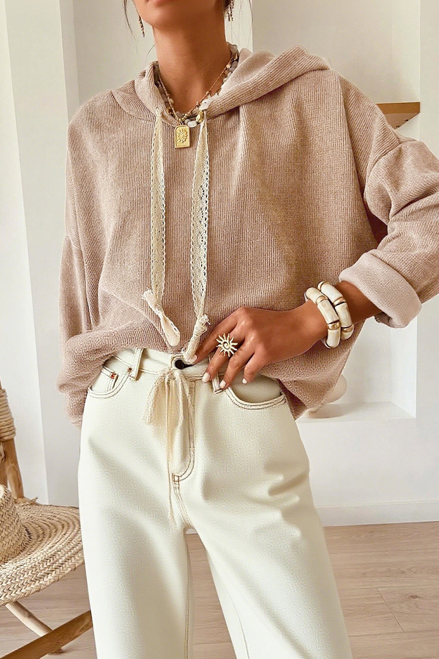 Parchment Thermal Textured Leopard Drawstring Baggy Hoodie-Tops/Sweatshirts & Hoodies-[Adult]-[Female]-Smoke Gray-S-2022 Online Blue Zone Planet