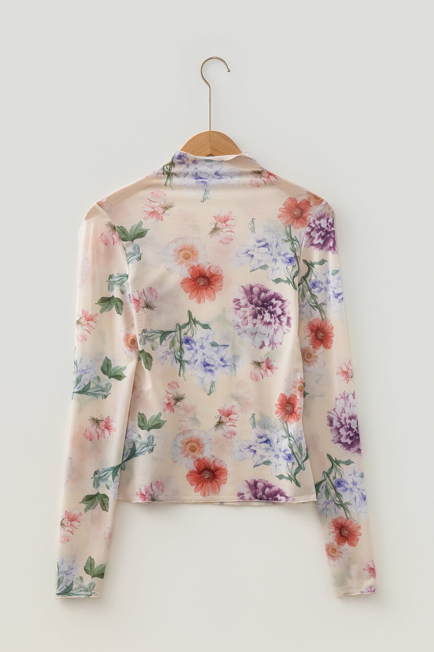 Apricot Floral Print Mock Neck Thumbhole Long Sleeve Top-Tops/Long Sleeve Tops-[Adult]-[Female]-2022 Online Blue Zone Planet