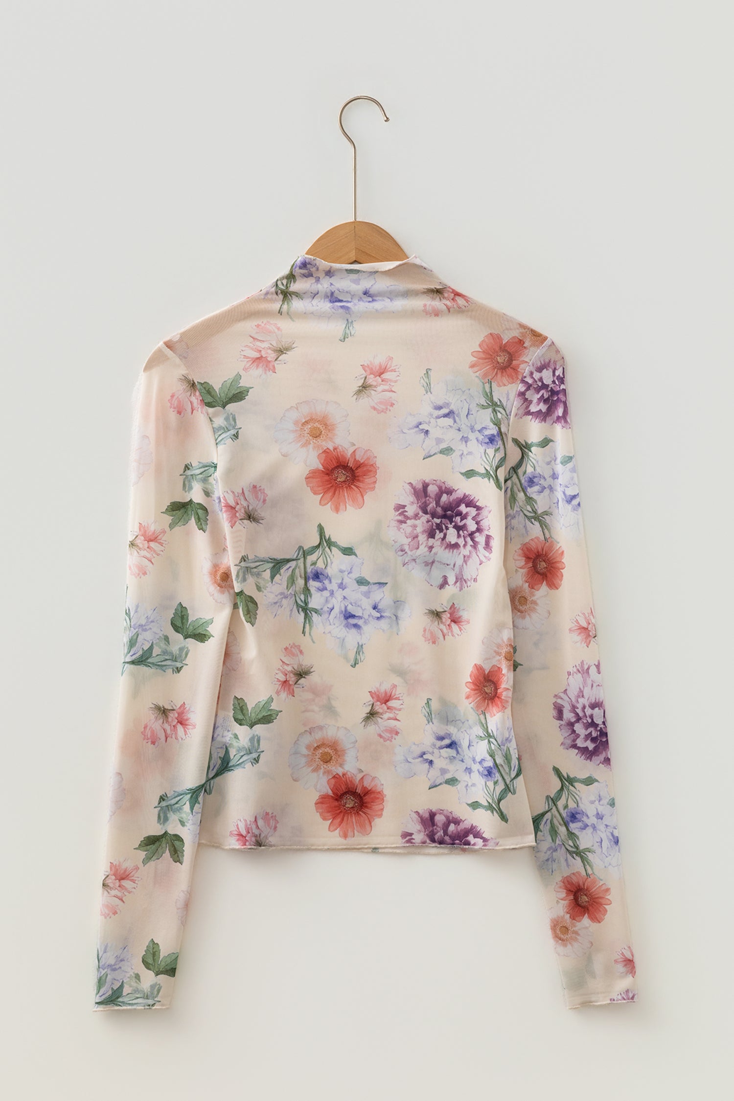 Apricot Floral Print Mock Neck Thumbhole Long Sleeve Top-Tops/Long Sleeve Tops-[Adult]-[Female]-2022 Online Blue Zone Planet