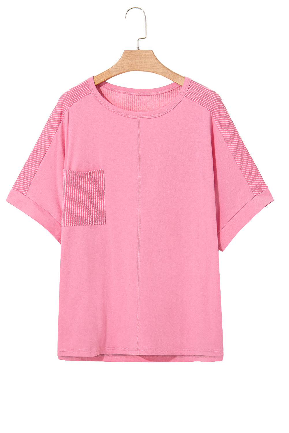 Bonbon Corded Patchwork Pocketed Plus Size T Shirt-Plus Size/Plus Size Tops/Plus Size Tops & Tees-[Adult]-[Female]-2022 Online Blue Zone Planet