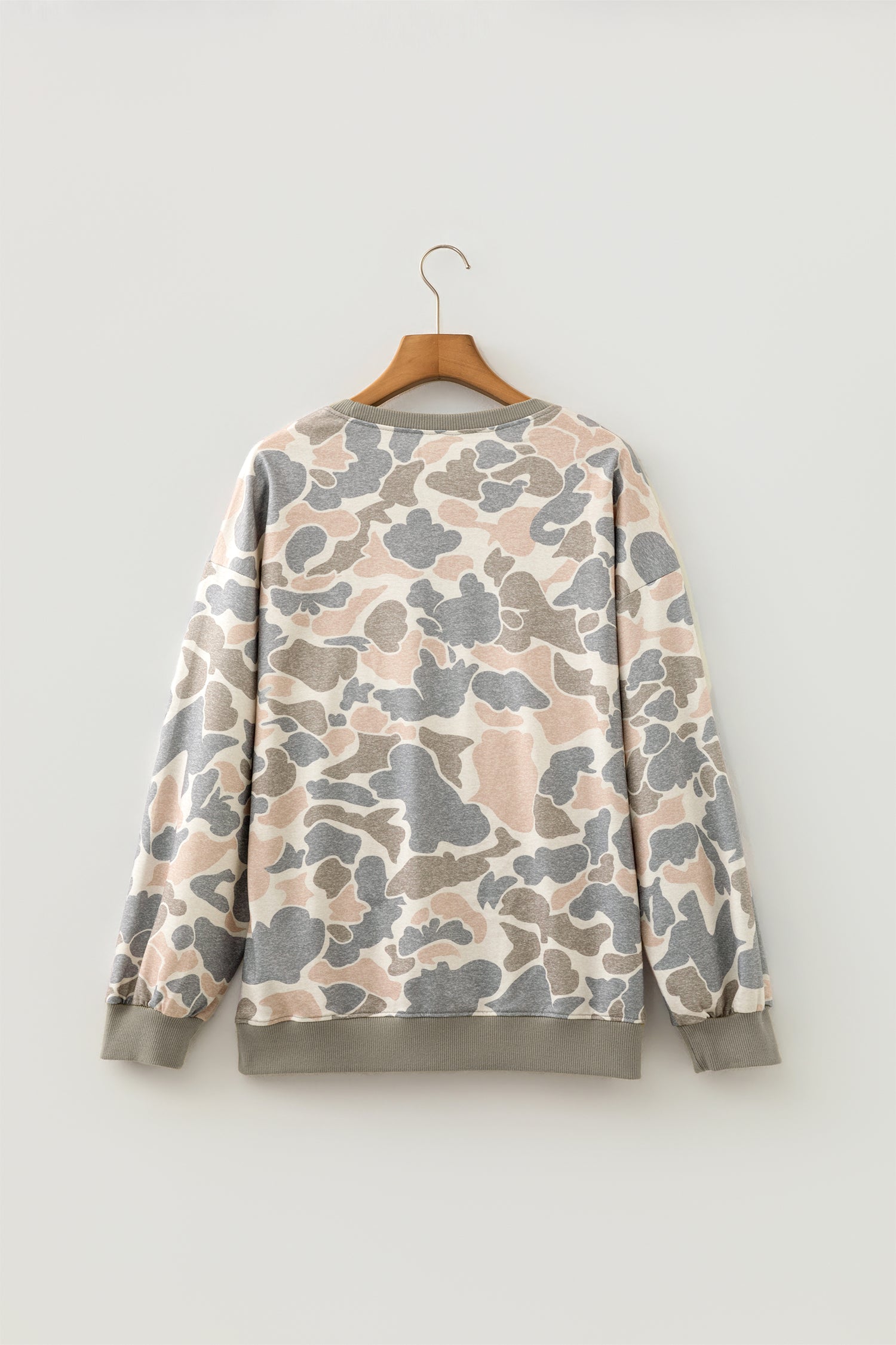Multicolour Camo Print Ribbed Trim Casual Pullover Sweatshirt-Tops/Sweatshirts & Hoodies-[Adult]-[Female]-2022 Online Blue Zone Planet