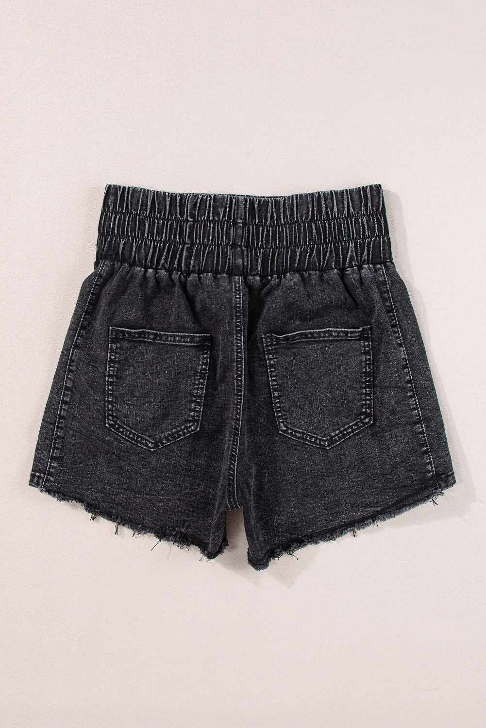 Black Smocked High Waist Mineral Washed Jean Shorts-Sale (50% OFF)/30% OFF-[Adult]-[Female]-2022 Online Blue Zone Planet