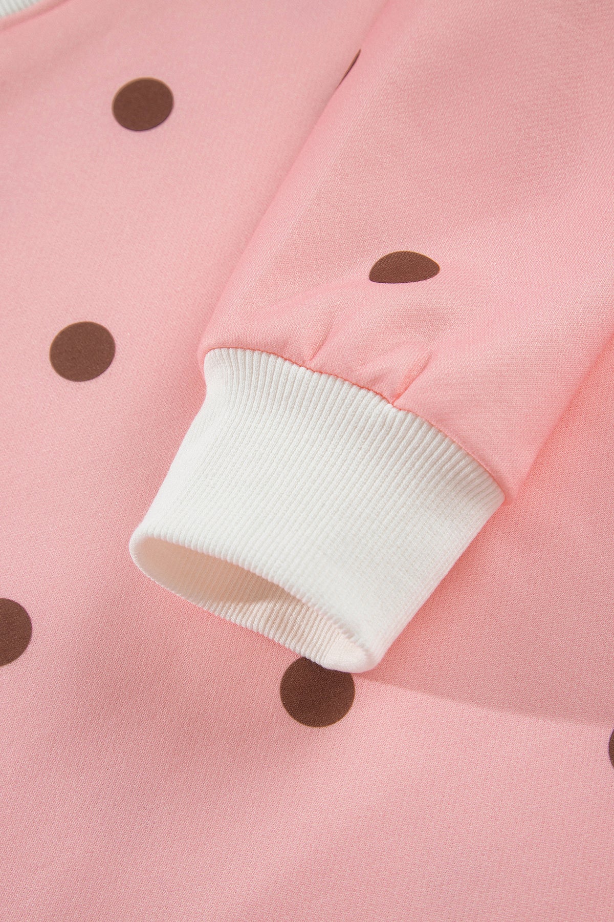 Brown Polka Dot Ribbed Trim Long Sleeve Top Casual Short Set-Two Piece Sets/Short Sets-[Adult]-[Female]-2022 Online Blue Zone Planet