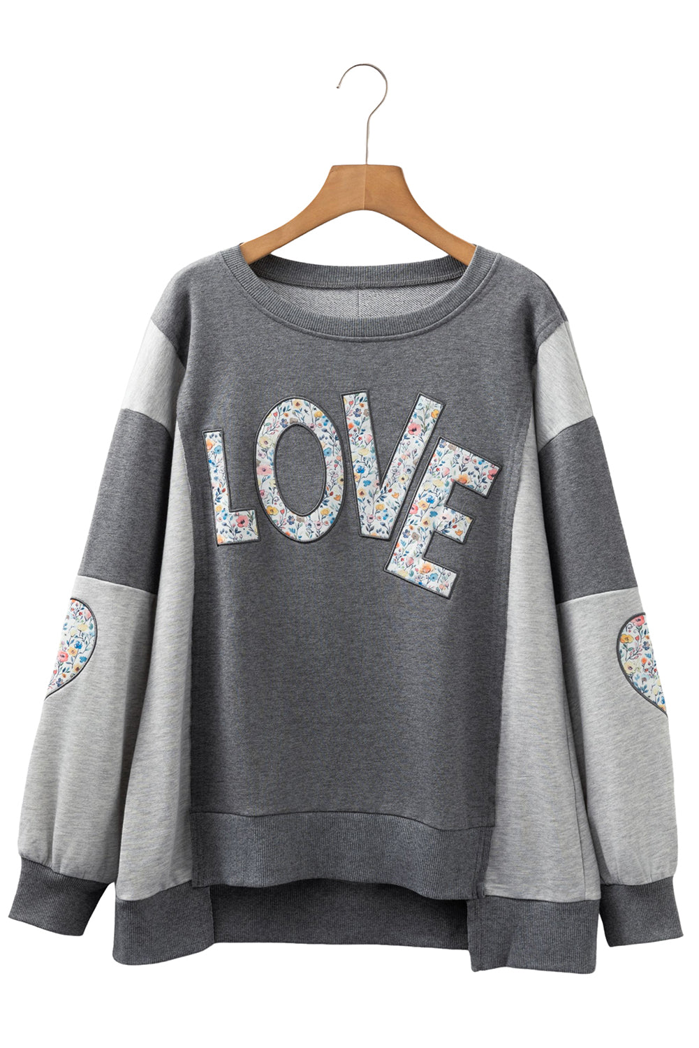Dark Grey Love Graphic Exposed Seam Patchwork Uneven Hem Chic Sweatshirt-Tops/Sweatshirts & Hoodies-[Adult]-[Female]-2022 Online Blue Zone Planet