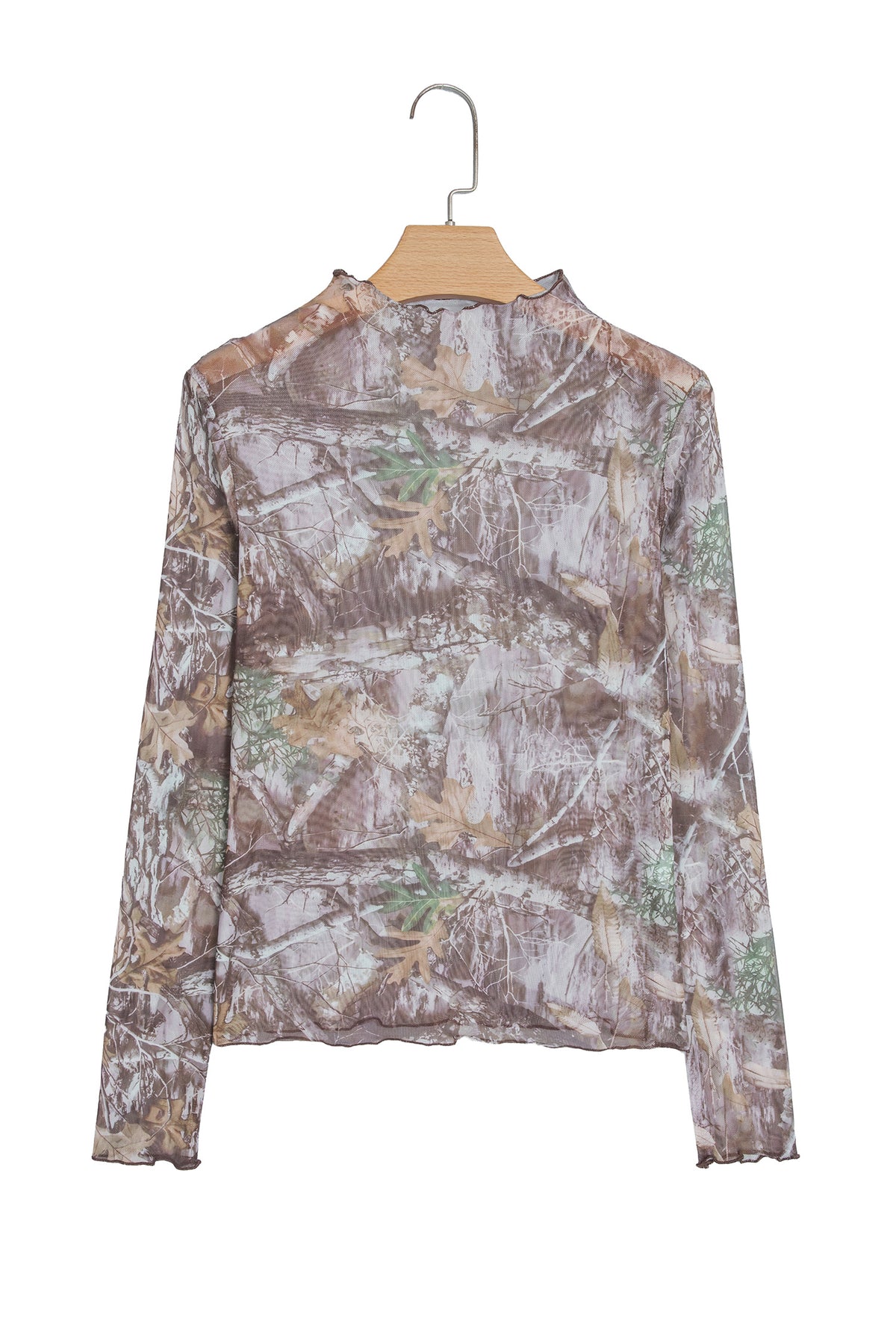 Smoke Gray Floral Print Slim Fit Mesh Long Sleeve Mock Neck Top-Tops/Long Sleeve Tops-[Adult]-[Female]-2022 Online Blue Zone Planet