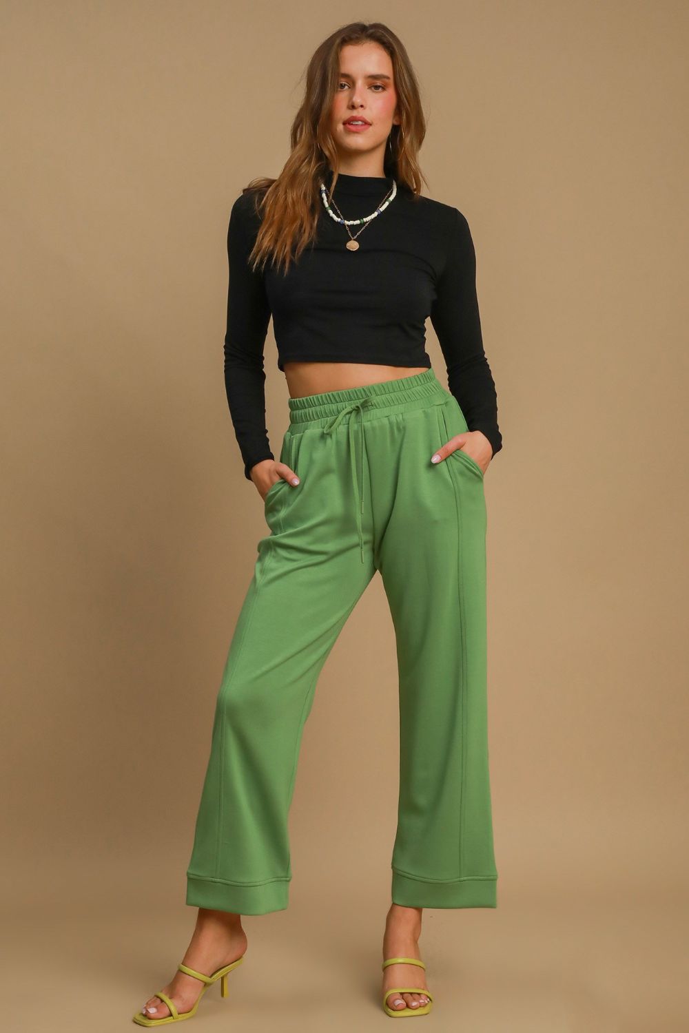 Blue Zone Planet | Umgee Drawstring Wide Leg Pants with Pockets-BOTTOMS SIZES SMALL MEDIUM LARGE-[Adult]-[Female]-2022 Online Blue Zone Planet