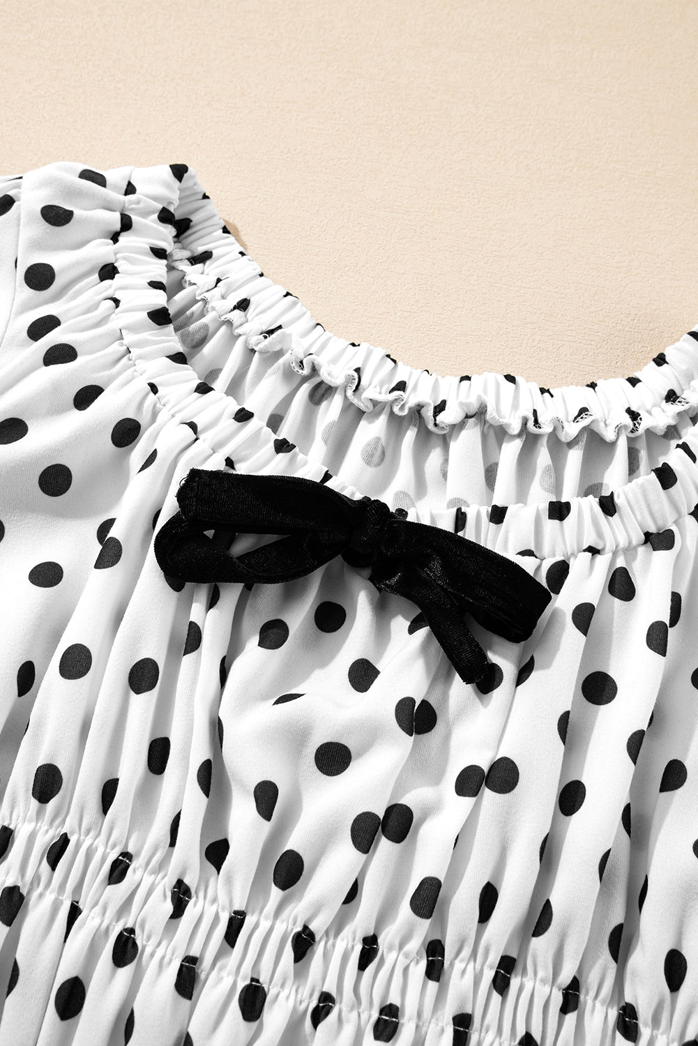 Black Polka Dot Puff Sleeve Bow Square Neck Peplum Top-Tops/Blouses & Shirts-[Adult]-[Female]-2022 Online Blue Zone Planet