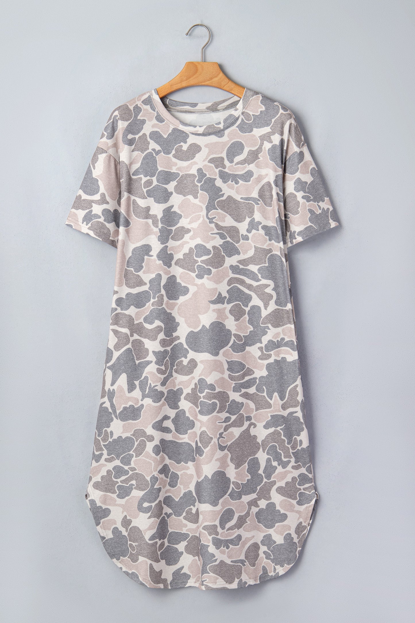 Multicolour Camouflage Print Short Sleeve Drop Shoulder Side Slit Casual Dress-TOPS / DRESSES-[Adult]-[Female]-2022 Online Blue Zone Planet