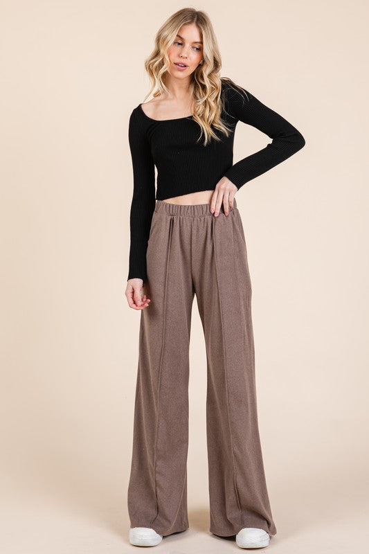 Blue Zone Planet | BOMBOM Elastic Waist Wide Leg Pants with Pockets-BOTTOMS SIZES SMALL MEDIUM LARGE-[Adult]-[Female]-2022 Online Blue Zone Planet