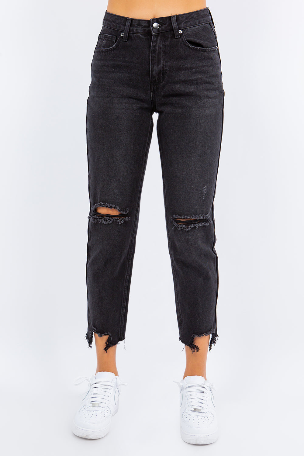 Blue Zone Planet | American Bazi High Waist Distressed Cropped Straight Jeans-TOPS / DRESSES-[Adult]-[Female]-Black-S-2022 Online Blue Zone Planet