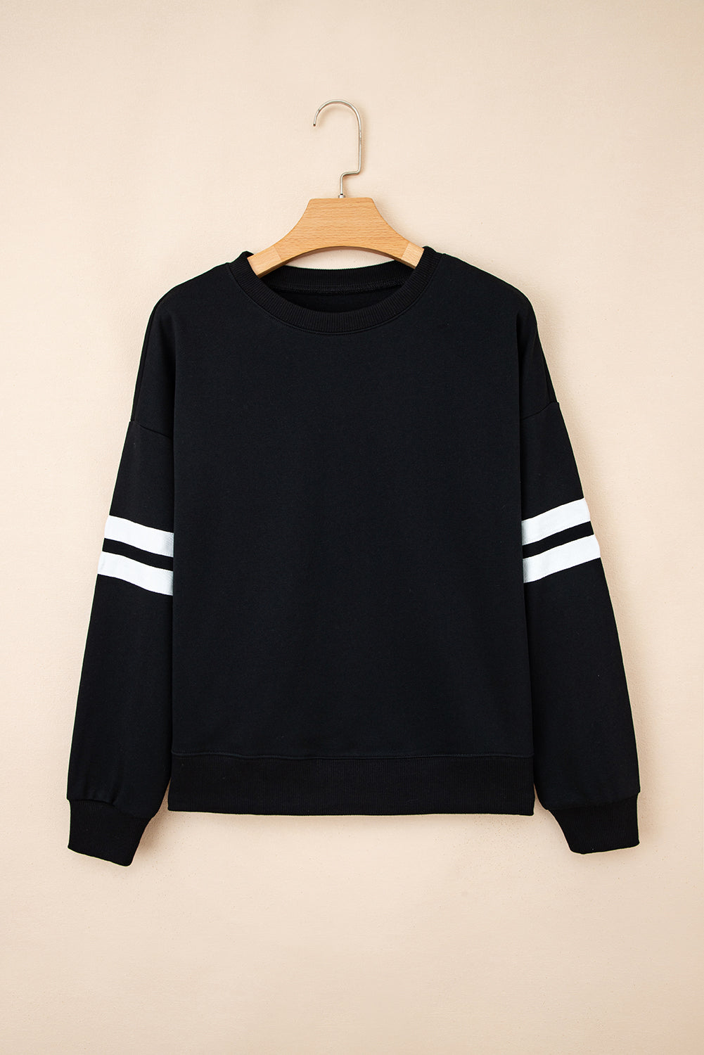 Black Varsity Striped Detail Drop Shoulder Oversized Sweatshirt-Tops/Sweatshirts & Hoodies-[Adult]-[Female]-2022 Online Blue Zone Planet
