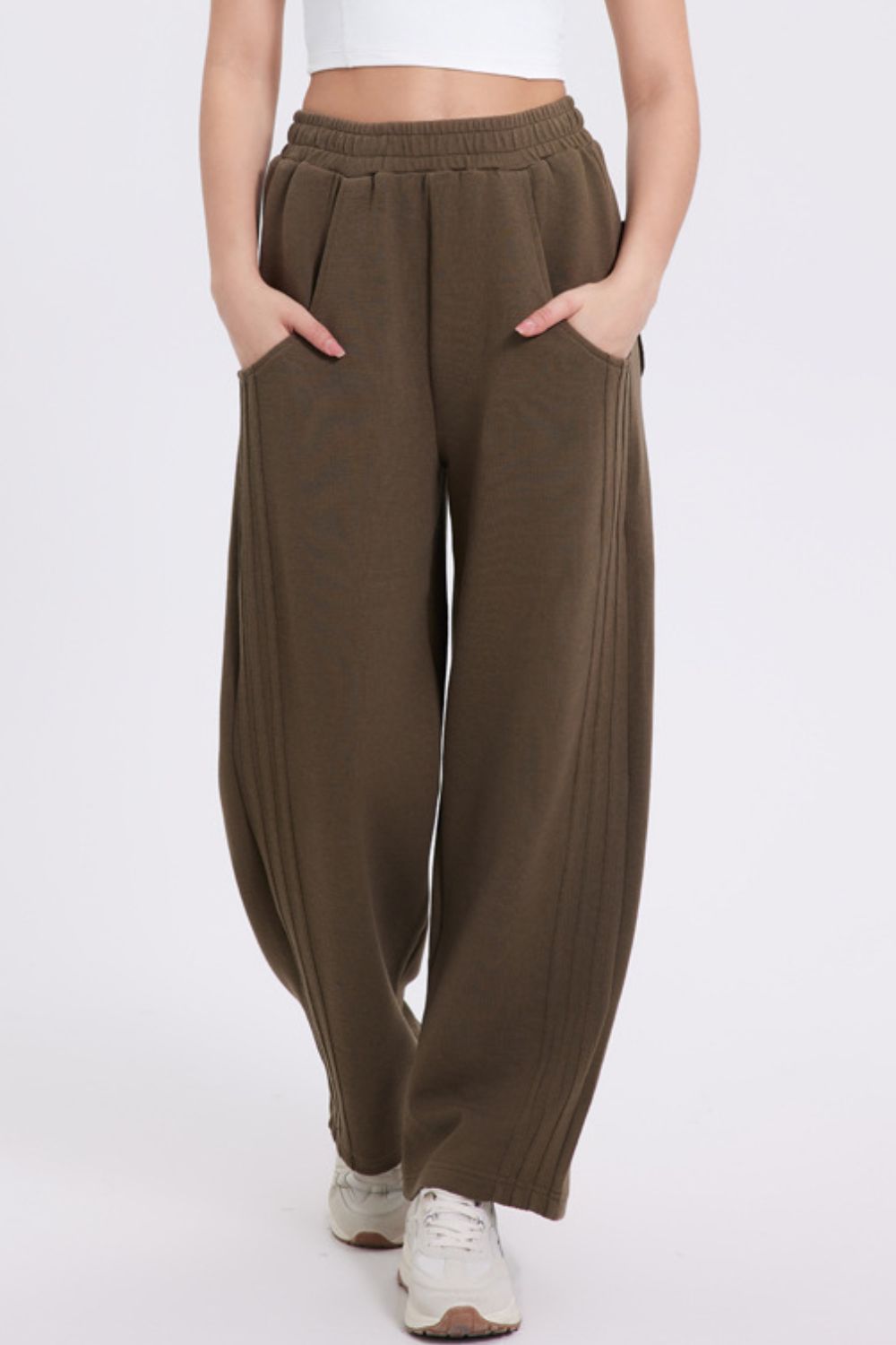 Basic Bae Elastic Waist Straight Leg Pants with Pockets-BOTTOM SIZES SMALL MEDIUM LARGE-[Adult]-[Female]-Brown-S-2022 Online Blue Zone Planet