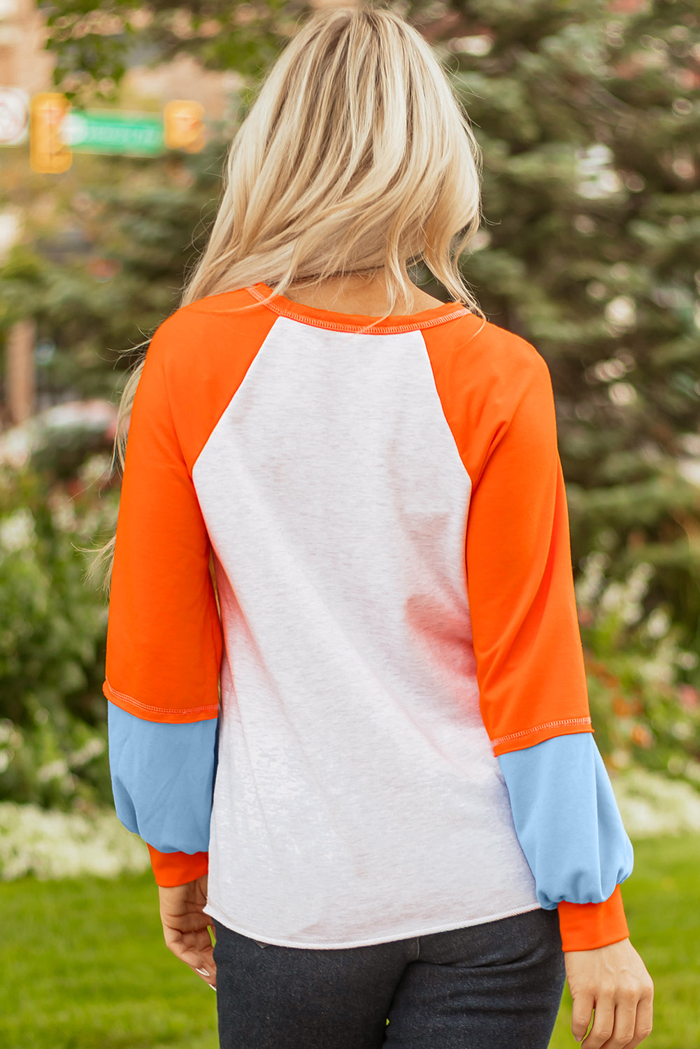 Light Grey Color Block Raglan Sleeve Contrast Stitching Loose Fit Top-Tops/Long Sleeve Tops-[Adult]-[Female]-2022 Online Blue Zone Planet