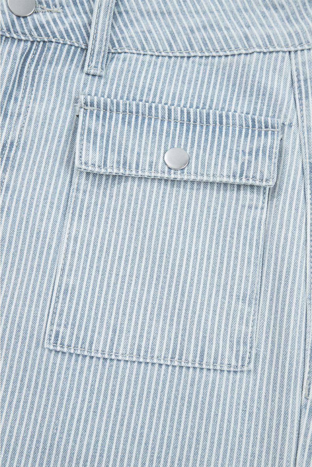 Sky Blue Stripe Button Flap Pocket Cuffed Hem Wide Leg Jeans-Bottoms/Jeans-[Adult]-[Female]-2022 Online Blue Zone Planet