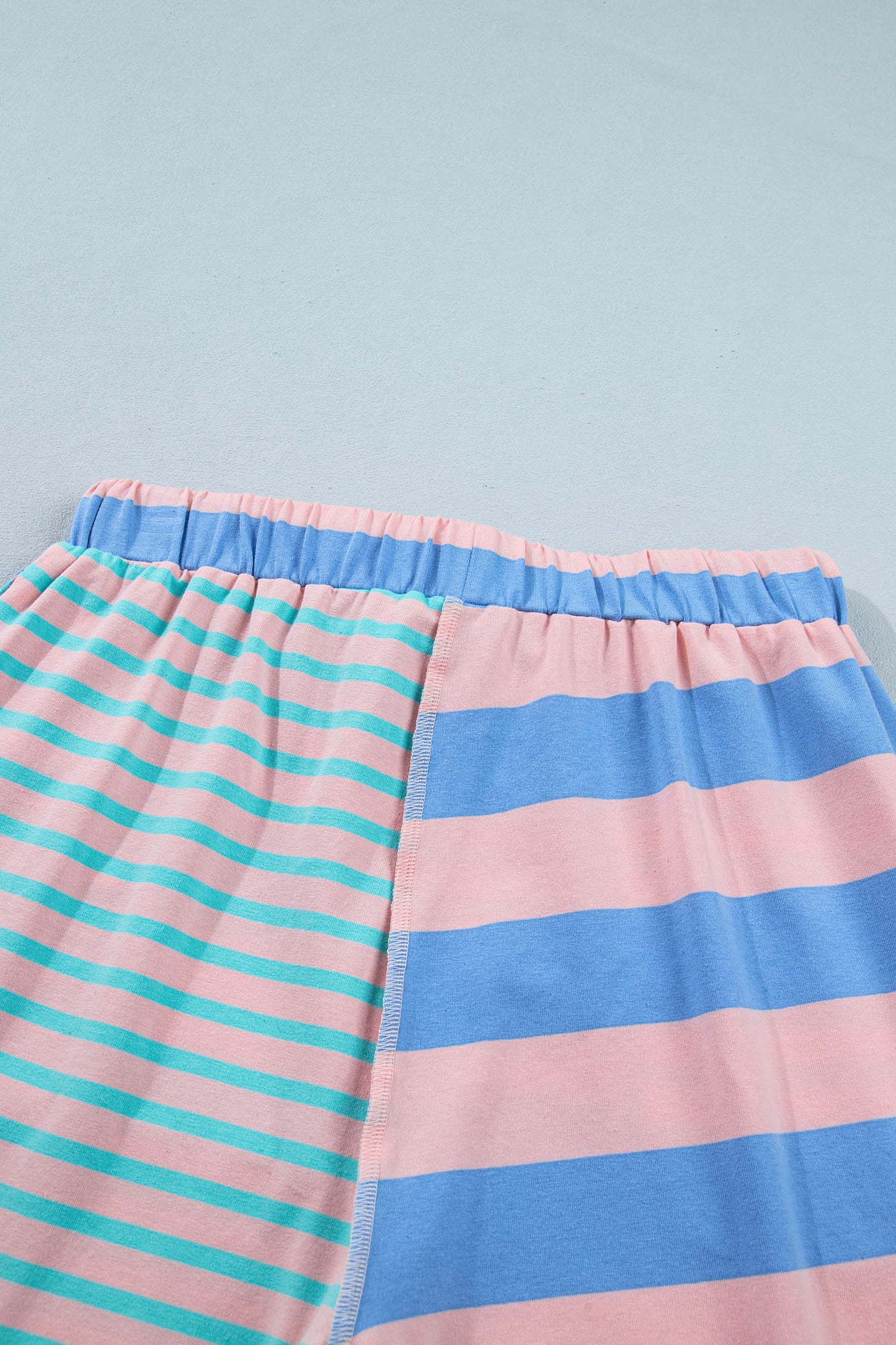 Pink Stripe Exposed Seam Mixed Patchwork Loose Short Set-Two Piece Sets/Short Sets-[Adult]-[Female]-2022 Online Blue Zone Planet