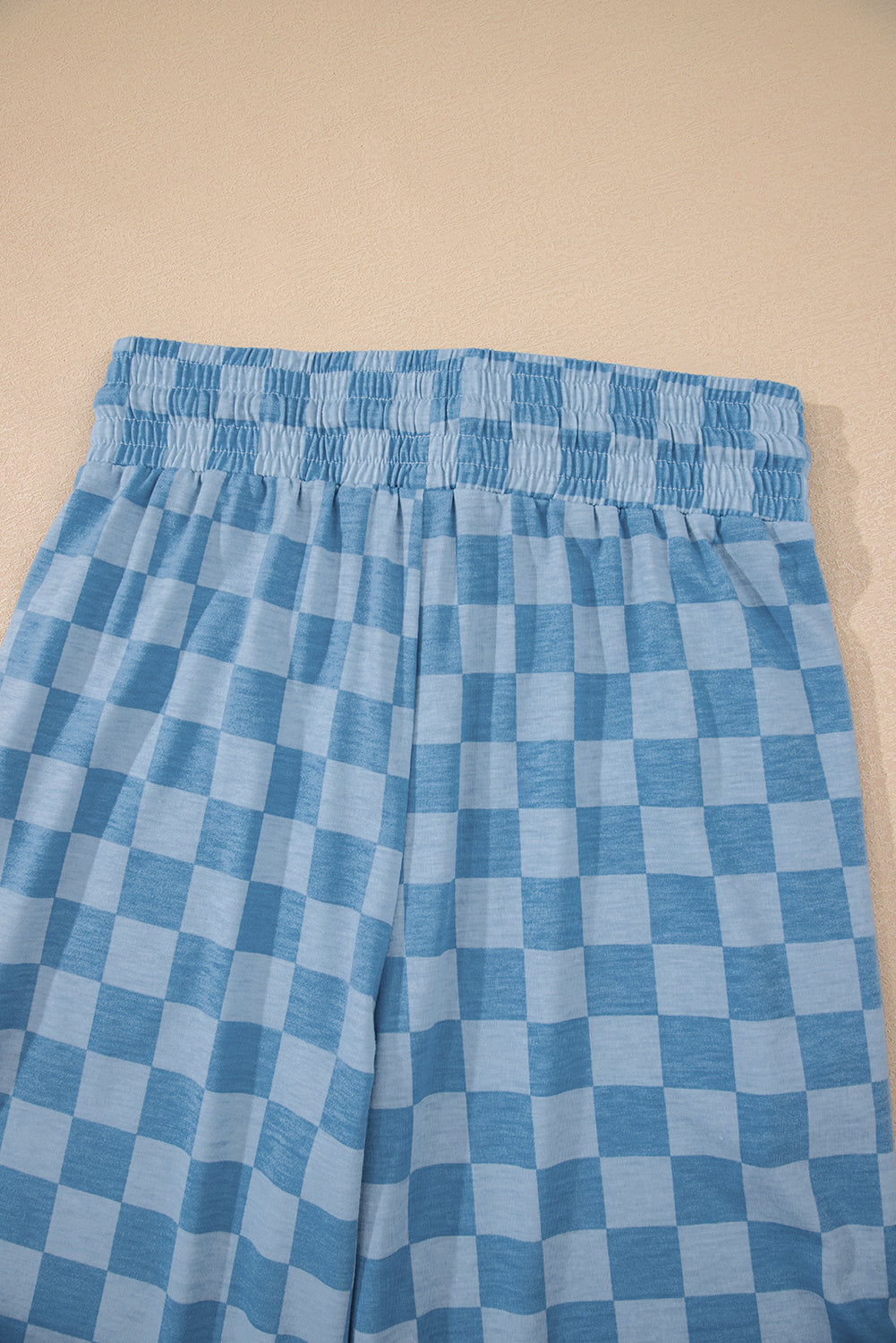 Sky Blue Checkered Elastic High Waist Loose Casual Pants-Bottoms/Pants & Culotte-[Adult]-[Female]-2022 Online Blue Zone Planet