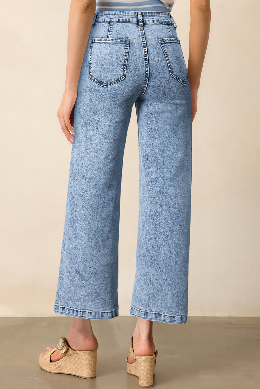 Light Blue Chic Patch Pocket Straight Leg Loose Jeans-Bottoms/Jeans-[Adult]-[Female]-2022 Online Blue Zone Planet
