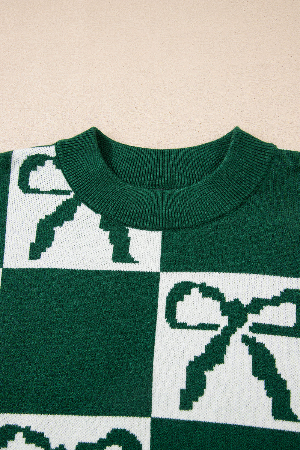 Blackish Green Checkered Bow Print Casual Sweater-TOPS / DRESSES-[Adult]-[Female]-2022 Online Blue Zone Planet