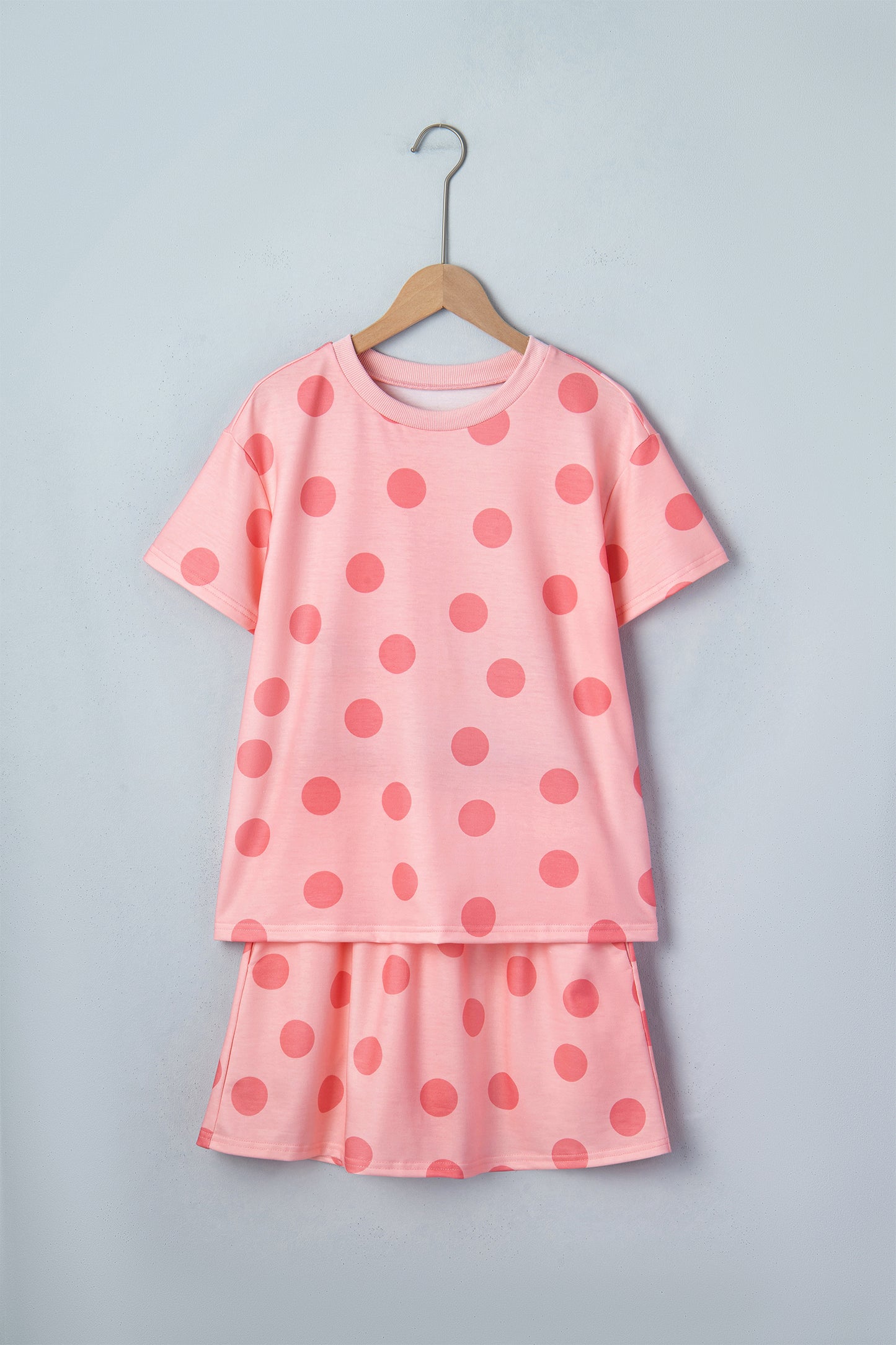 White Polka Dot Short Sleeve Top Casual Skort 2pcs Outfit-Two Piece Sets/Two Piece Dresses-[Adult]-[Female]-2022 Online Blue Zone Planet