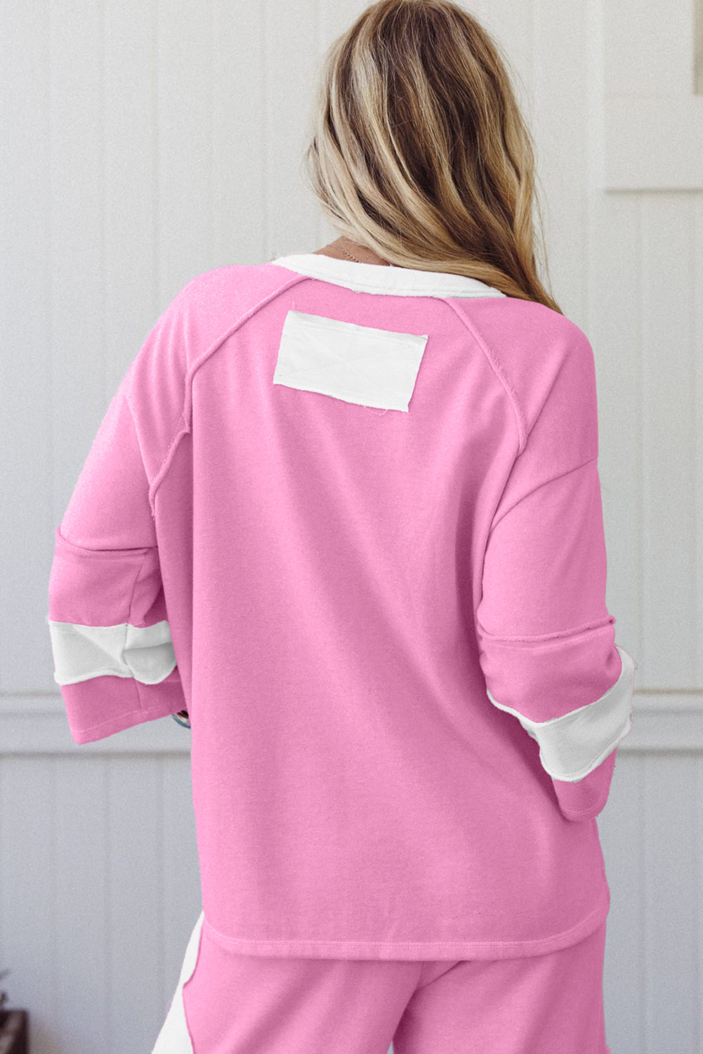 Orchid Bouquet Big Flower Patched Raw Seam Color Block 2 Piece Loose Pant Set-Two Piece Sets/Pant Sets-[Adult]-[Female]-2022 Online Blue Zone Planet