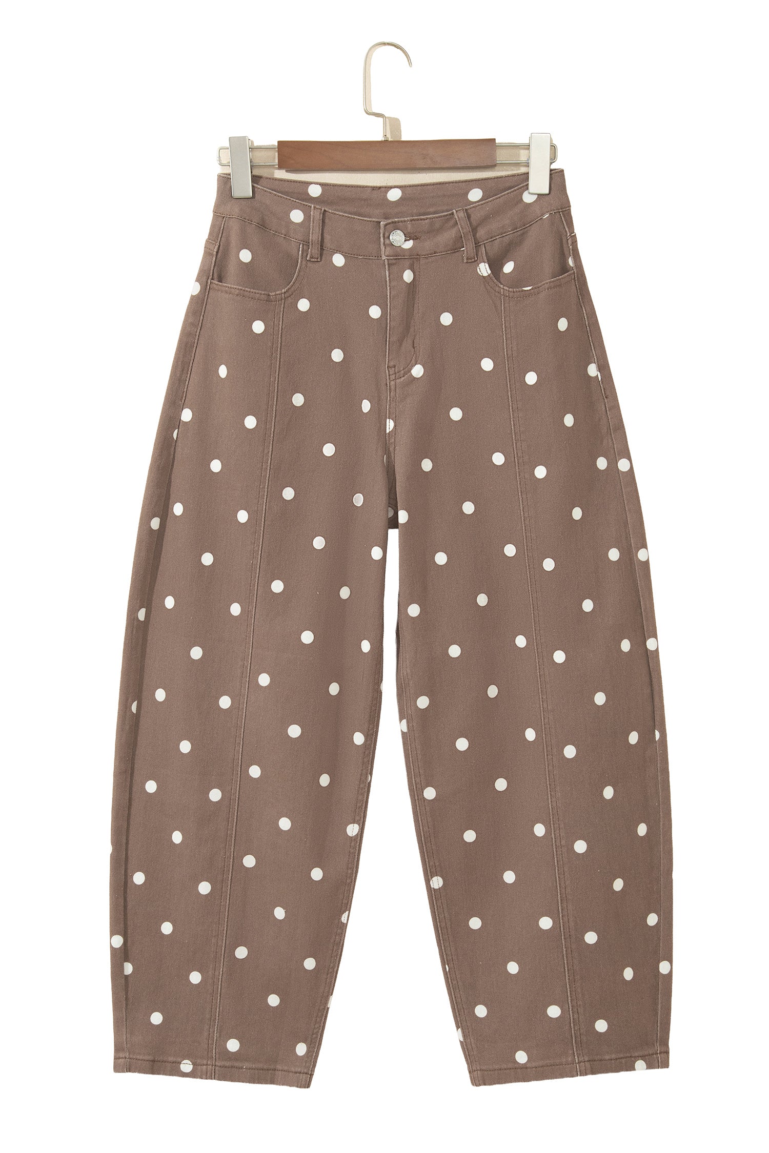 Brown Tailored Seam Polka Dot Print Barrel Casual Jeans-Bottoms/Jeans-[Adult]-[Female]-2022 Online Blue Zone Planet