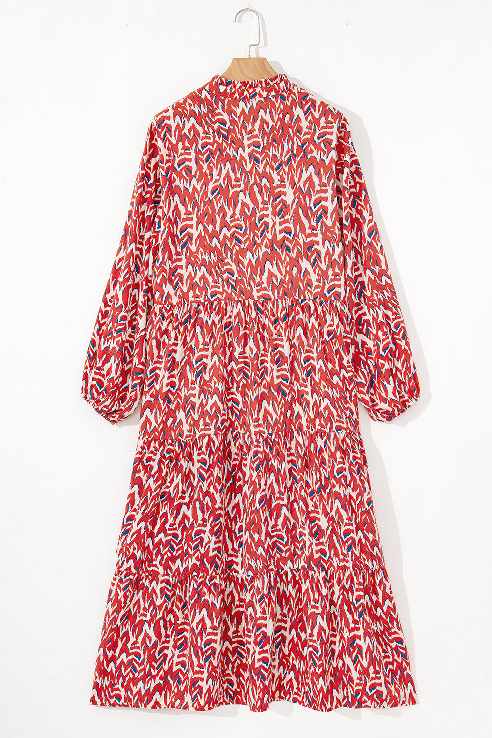 Blue Zone Planet | Red Plus Size Abstract Print Notch V Neck High Waist Maxi Dress-TOPS / DRESSES-[Adult]-[Female]-2022 Online Blue Zone Planet