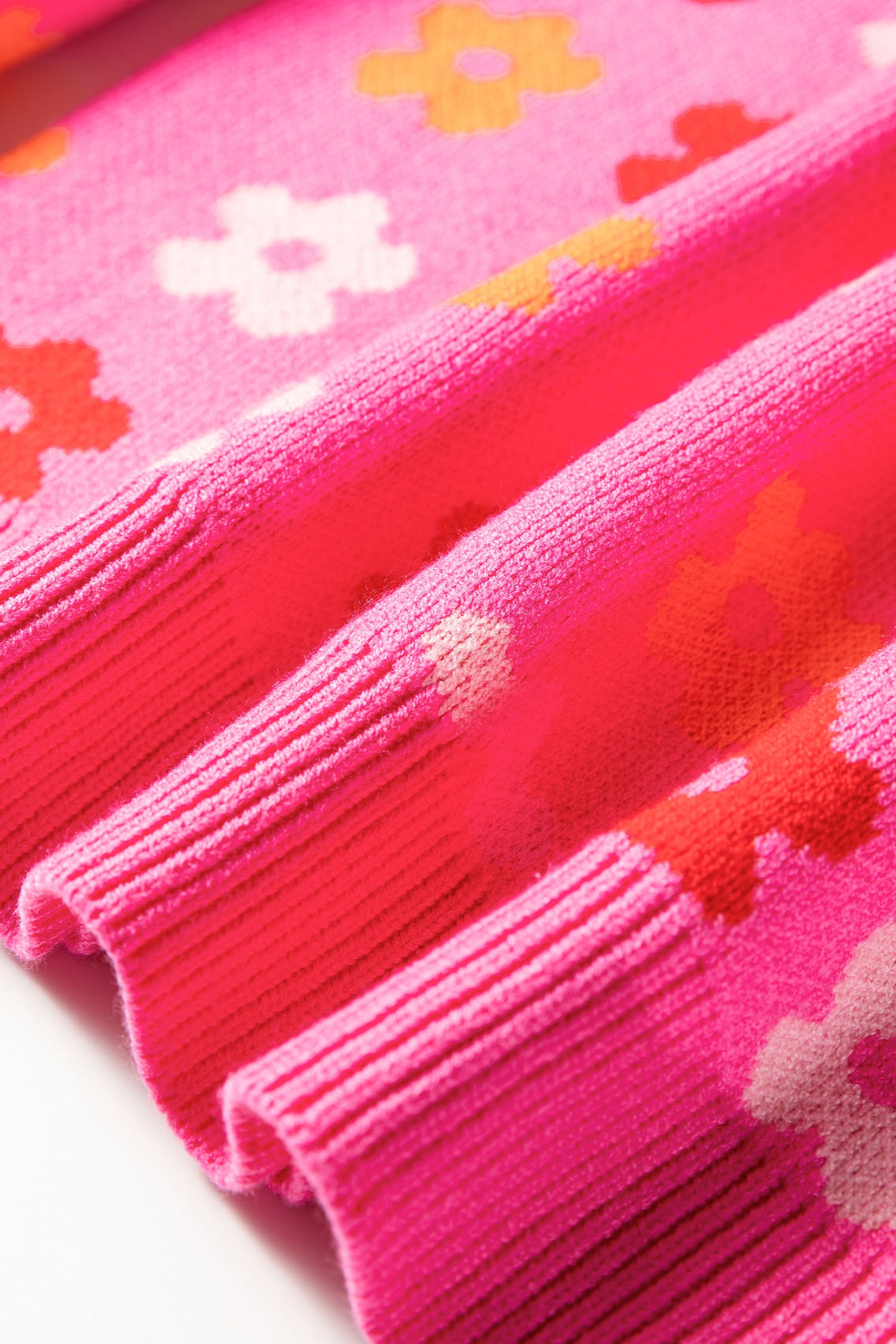 Rose Cute Flower Allover Ribbed Trimmed Drop Shoulder Pullover Sweater-TOPS / DRESSES-[Adult]-[Female]-2022 Online Blue Zone Planet